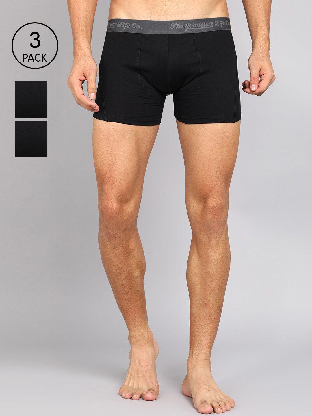 roadster men pack of 3  black solid cotton trunks