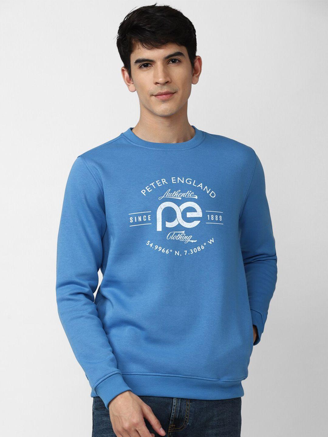 peter england casuals men blue printed pullover sweatshirt