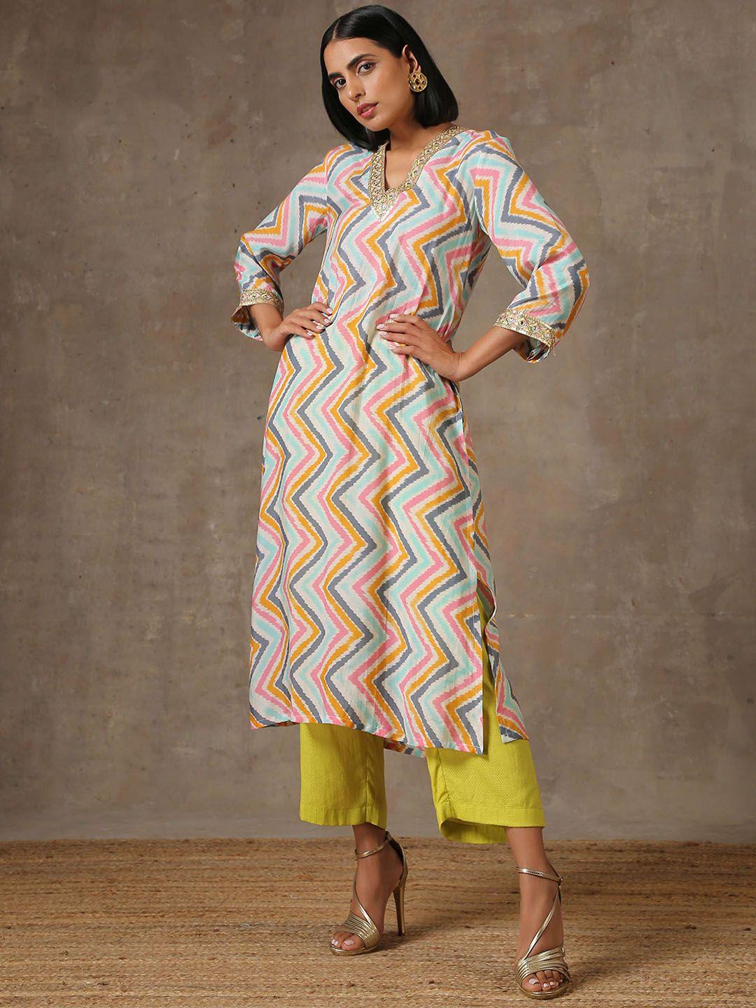 truebrowns women multicoloured printed kurta with palazzos