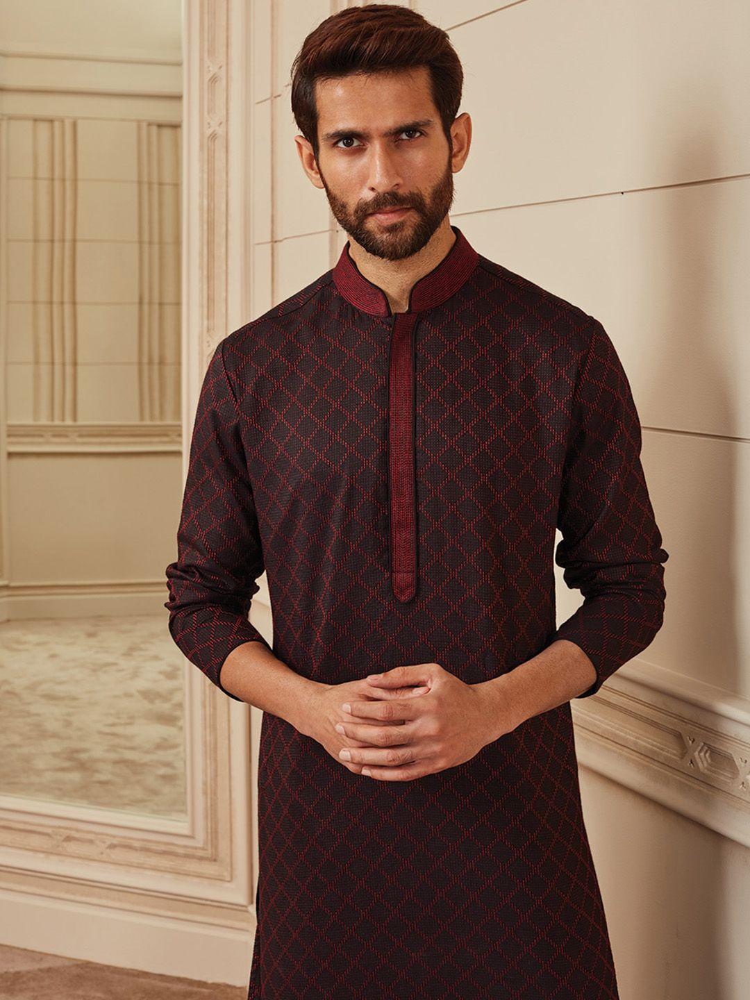 tasva men black textured kurta with churidar