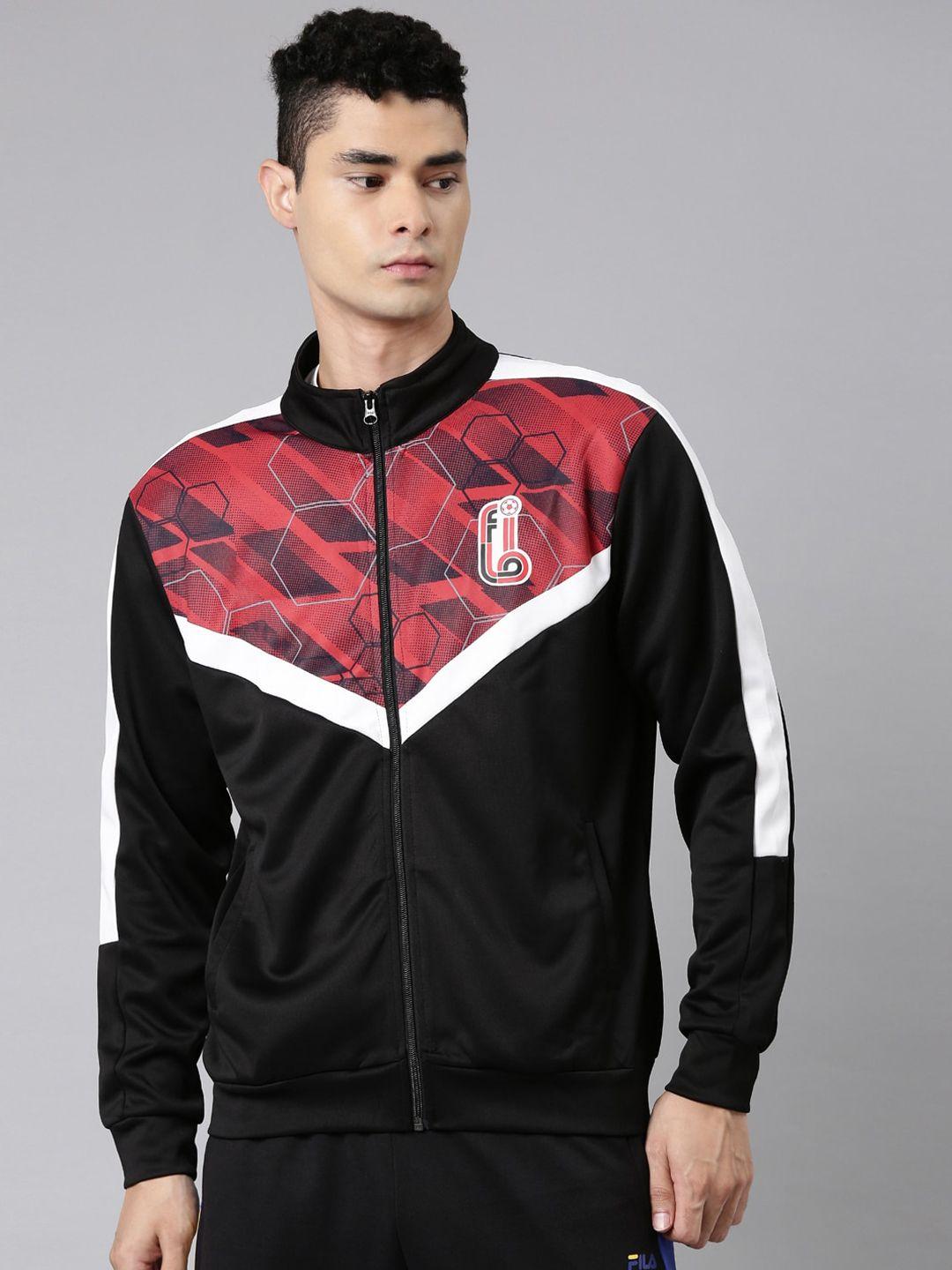 fila men black colourblocked sporty jacket with embroidered