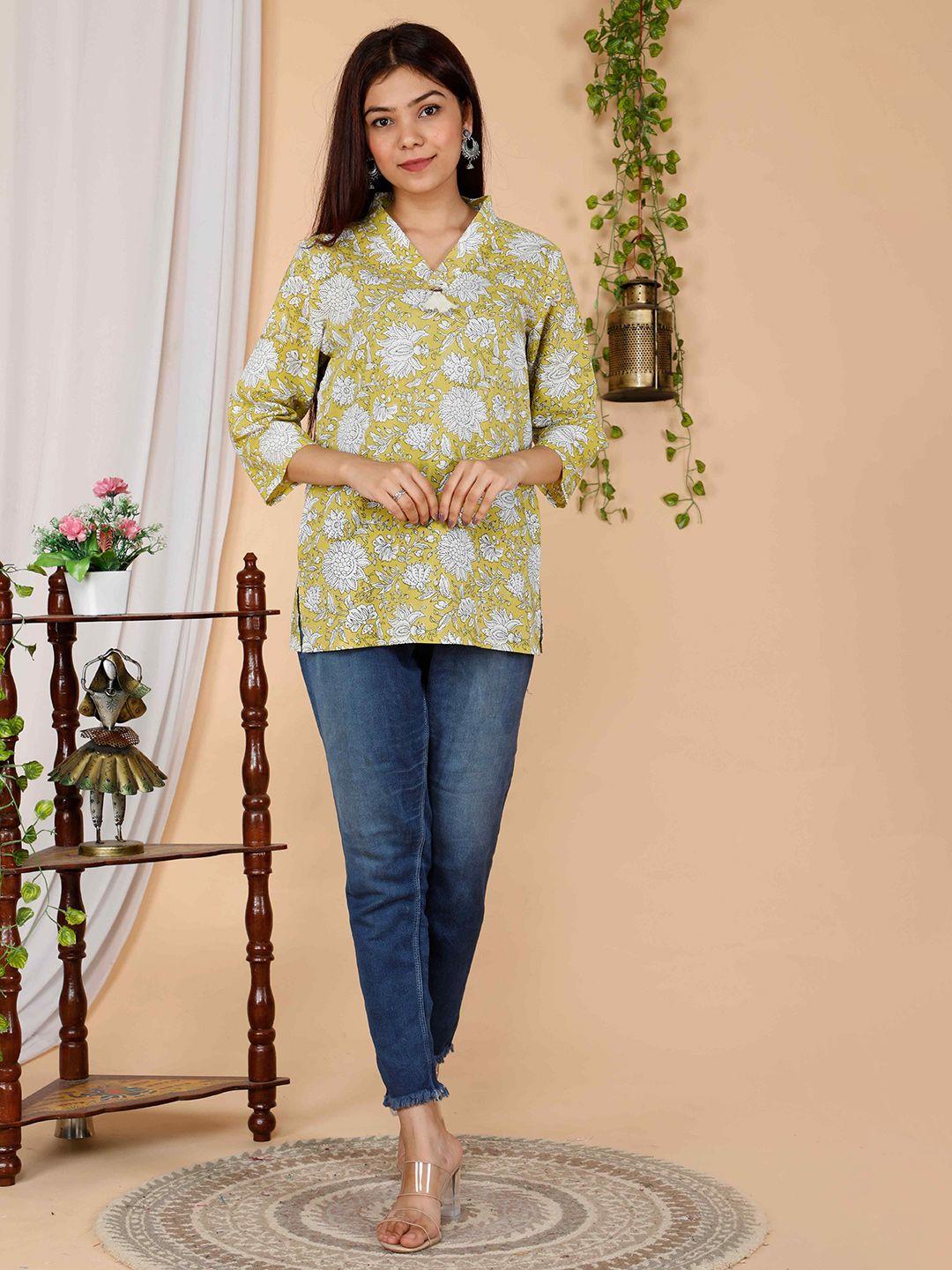 miravan yellow floral print pure cotton top