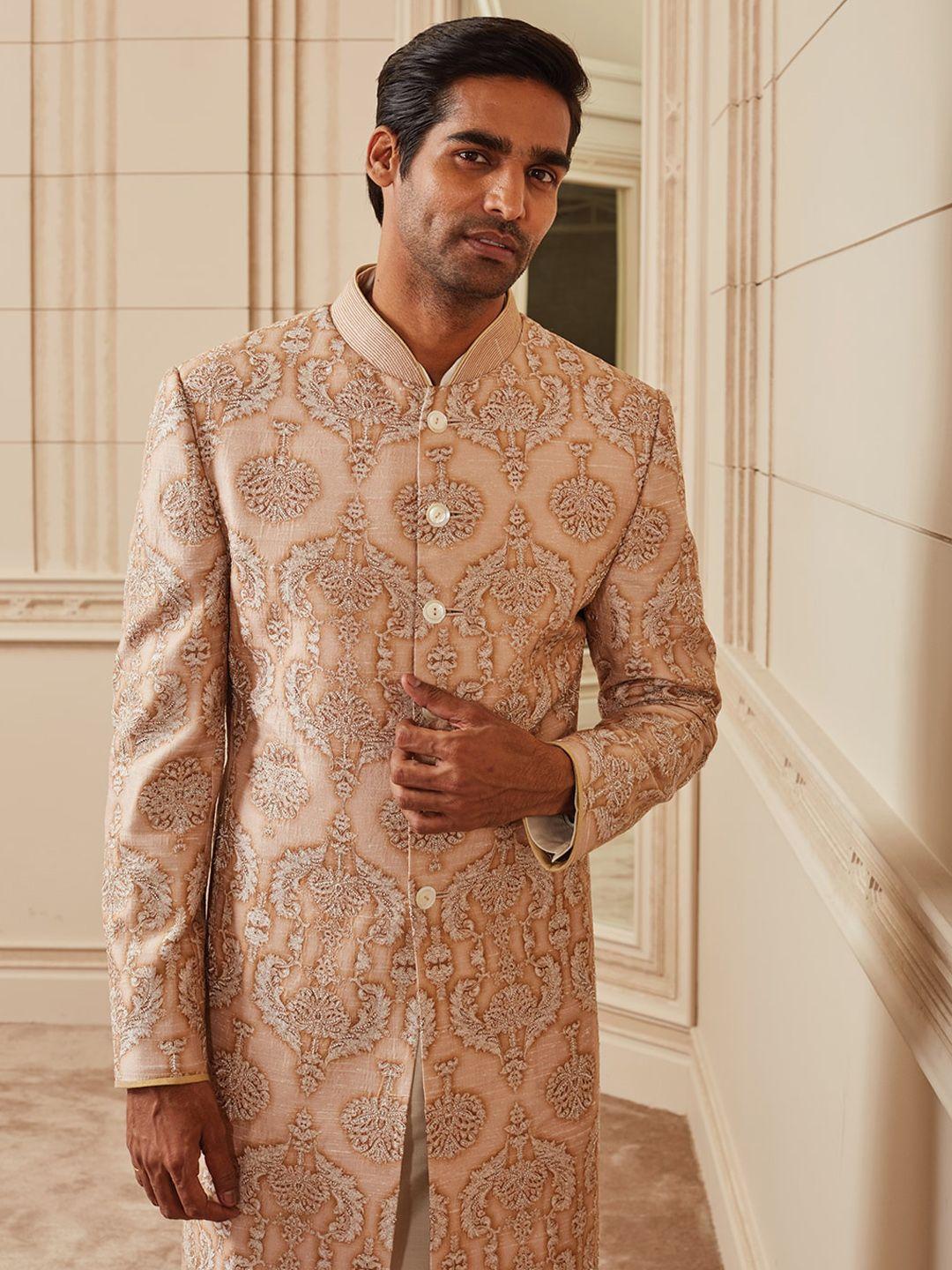 tasva men beige embroidered sherwani