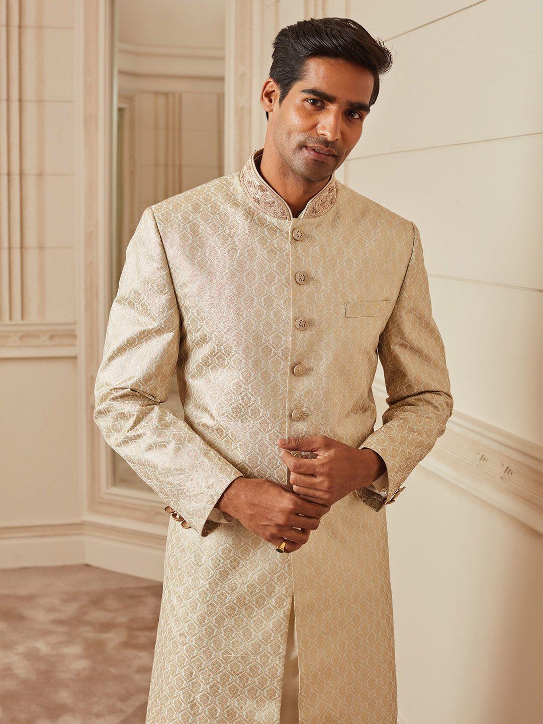 tasva men off white printed sherwani set