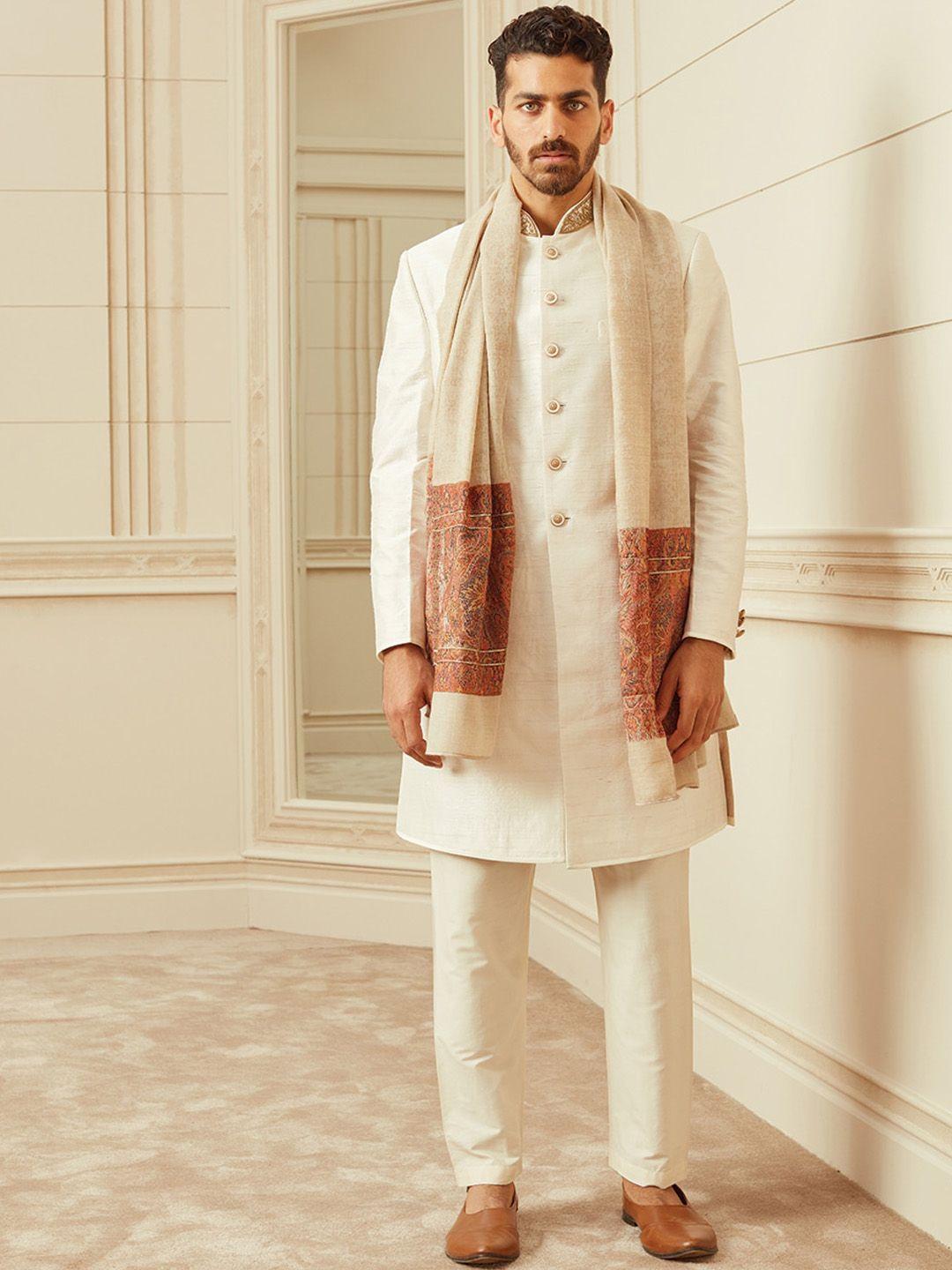 tasva men classic achkan with zardosi embroidered sherwani set