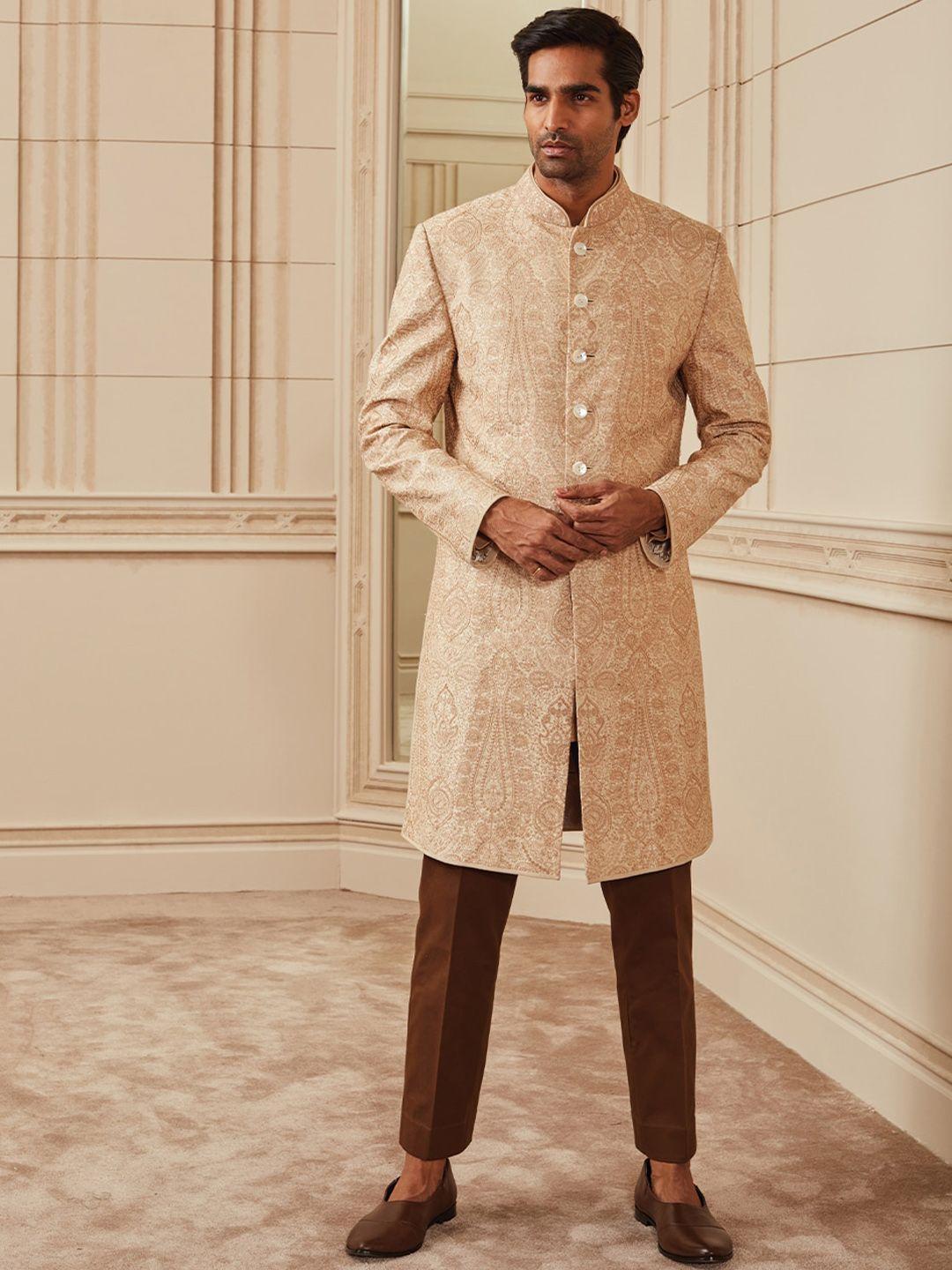 tasva men beige embroidered sherwani