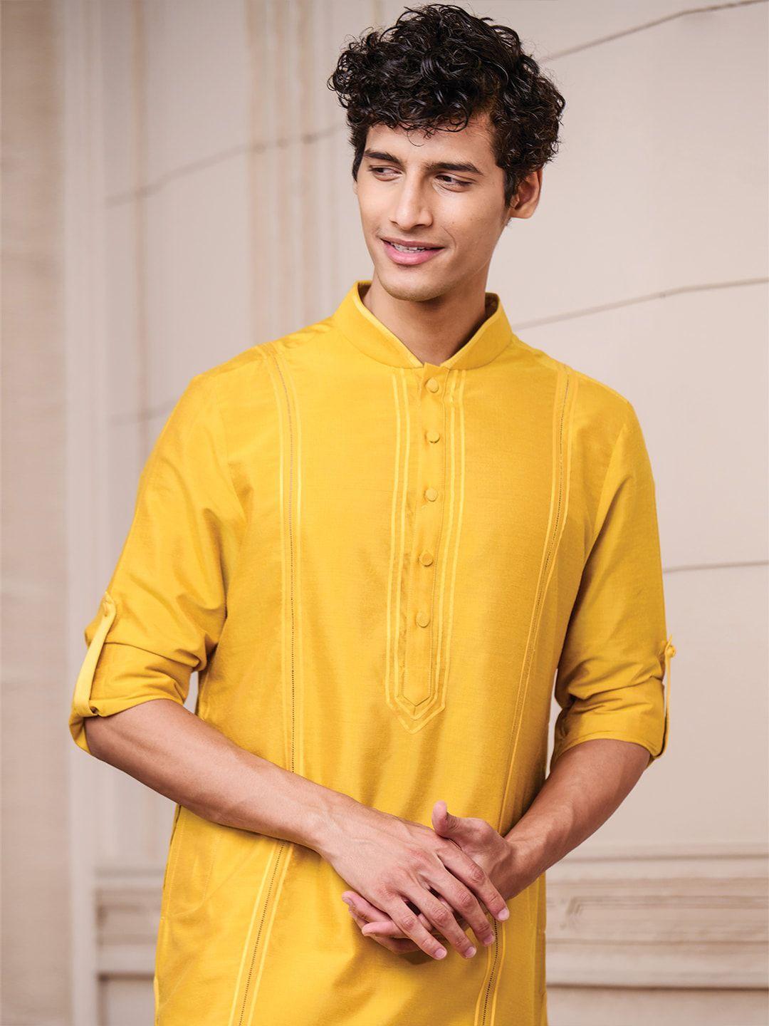 tasva men buttons & satin tape piping kurta