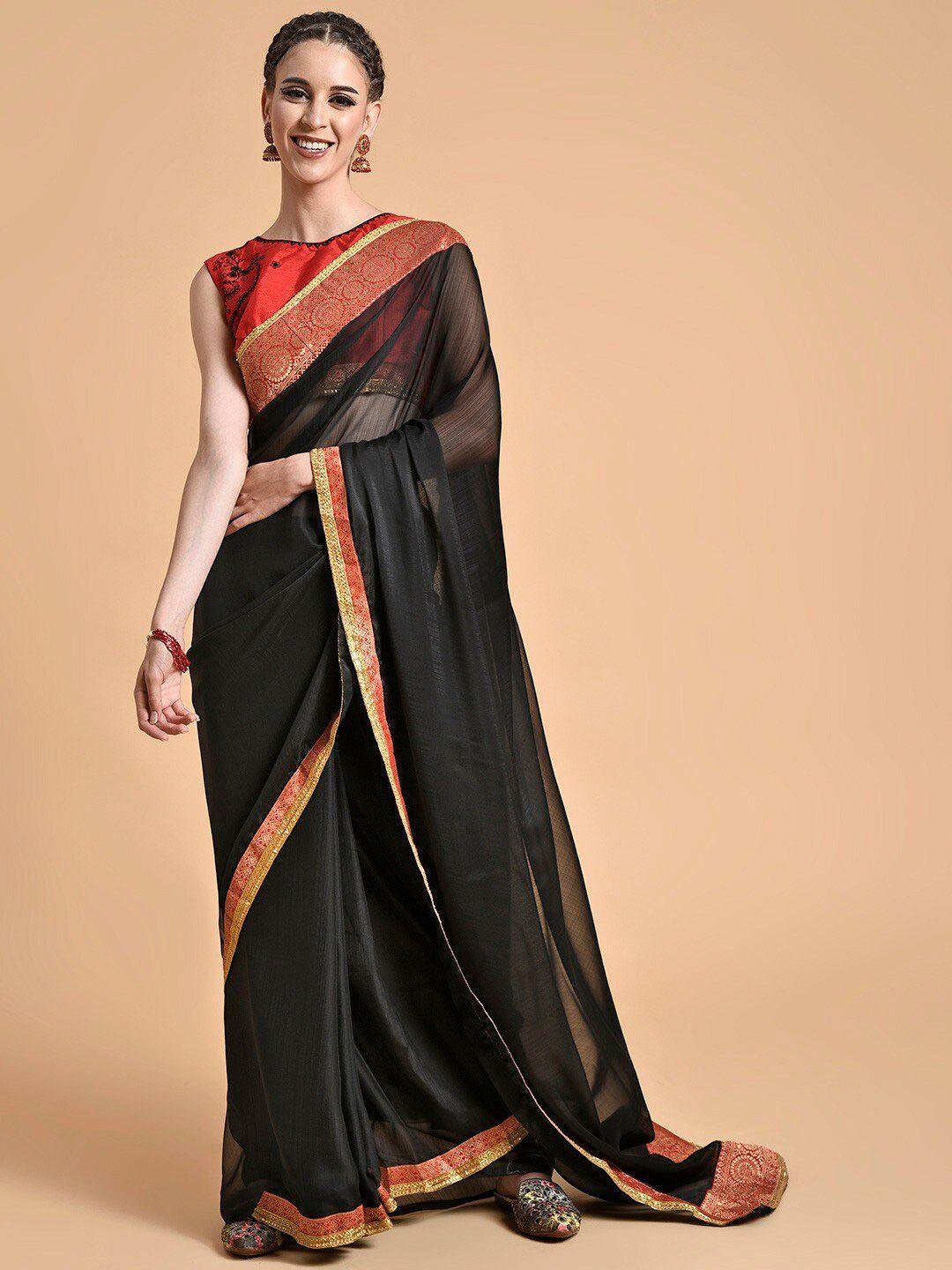 sangria black & red zari pure chiffon saree