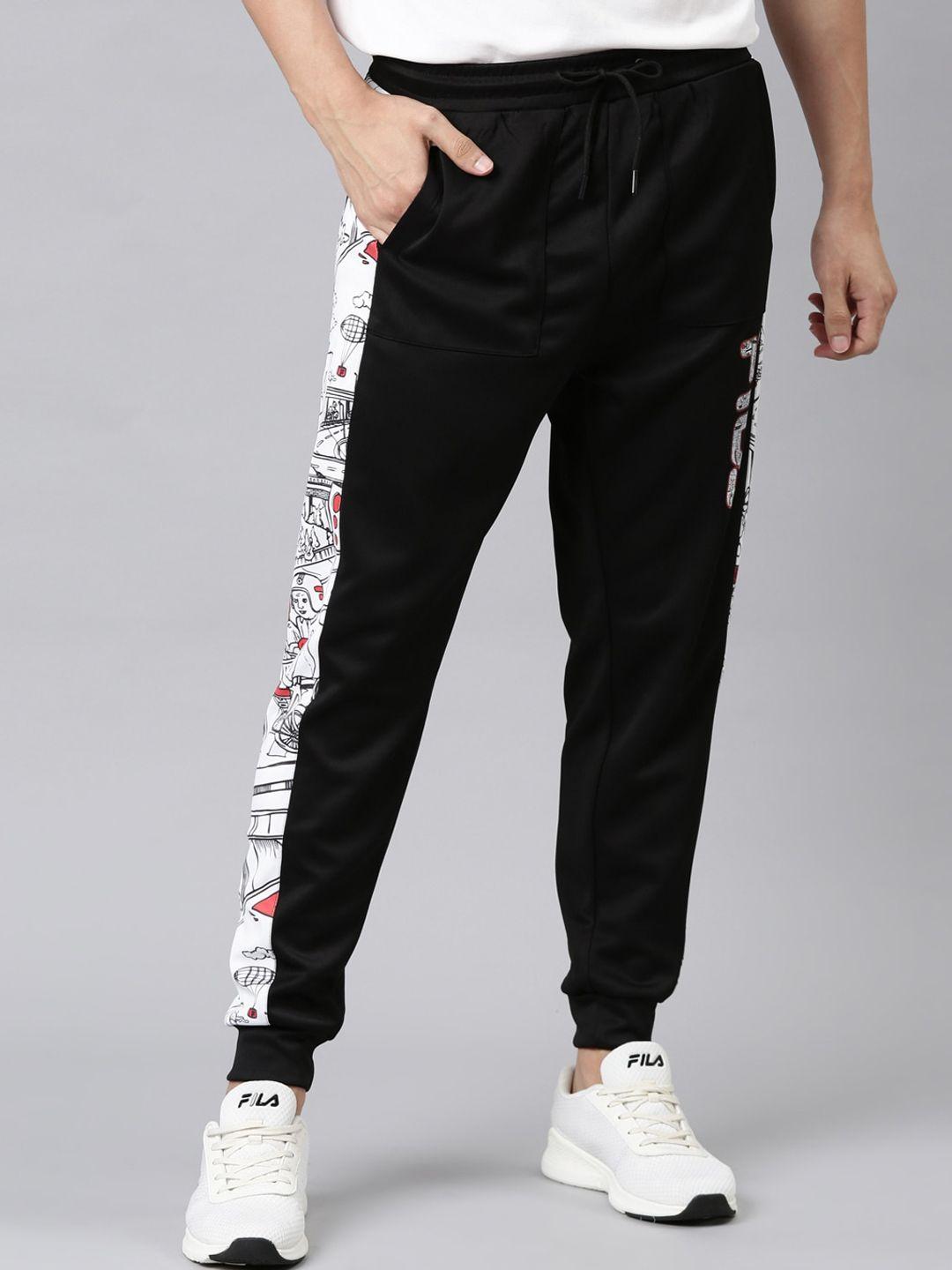 fila men black solid drawstring sporty joggers