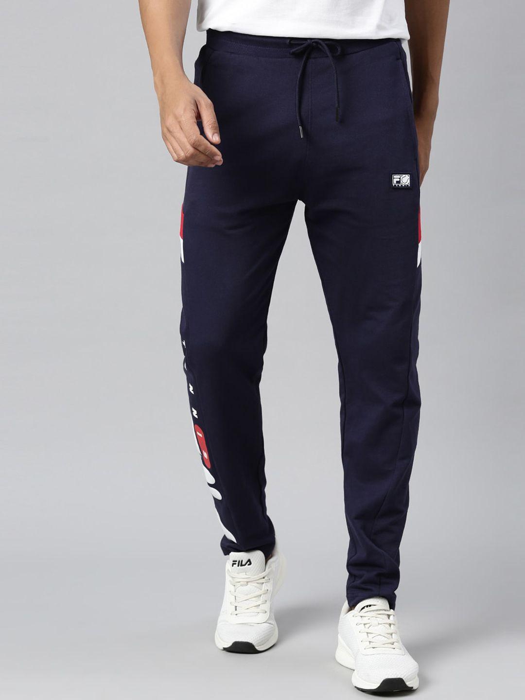 fila men blue brand logo printed drawstring track pants