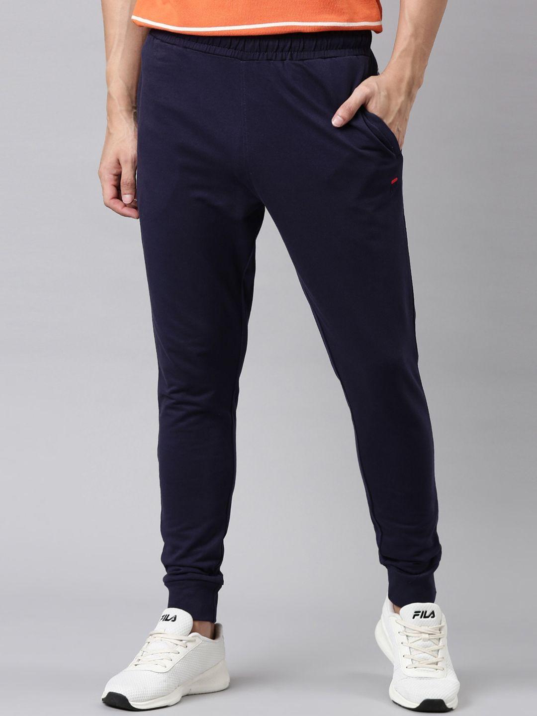 fila men navy blue solid cotton jogger track pants