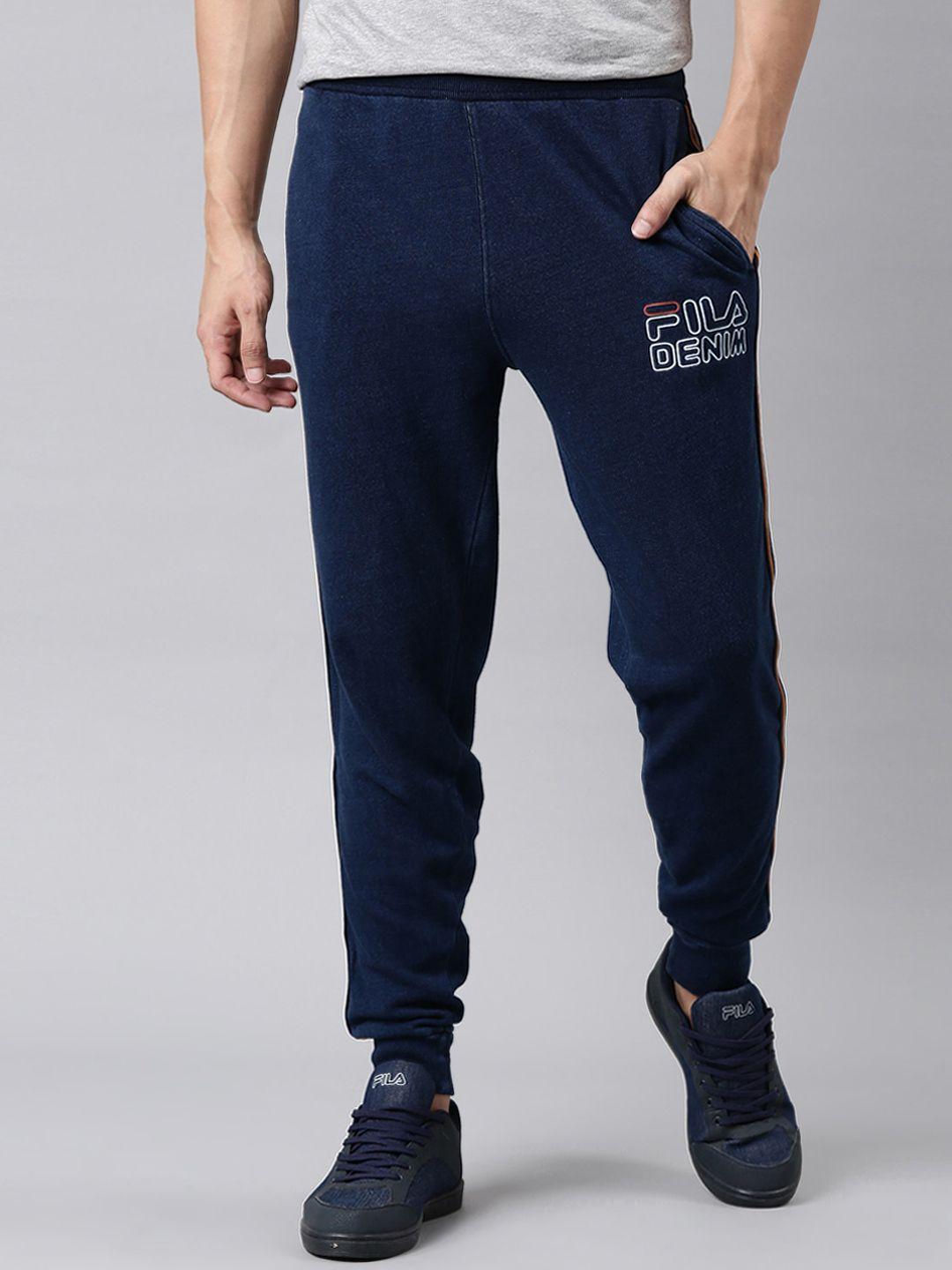 fila men blue solid cotton sporty joggers