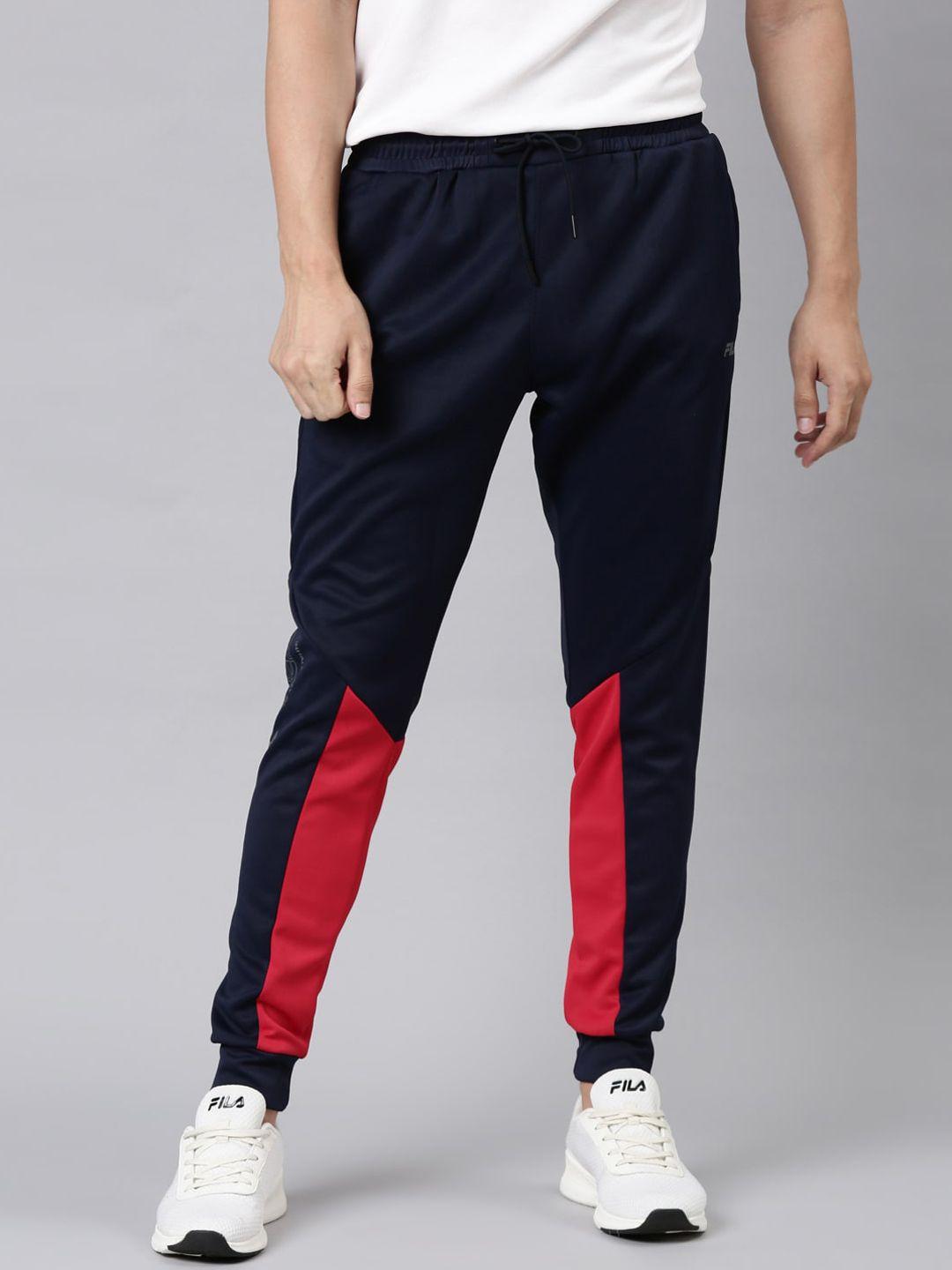 fila men blue & red colourblocked drawstring track pants