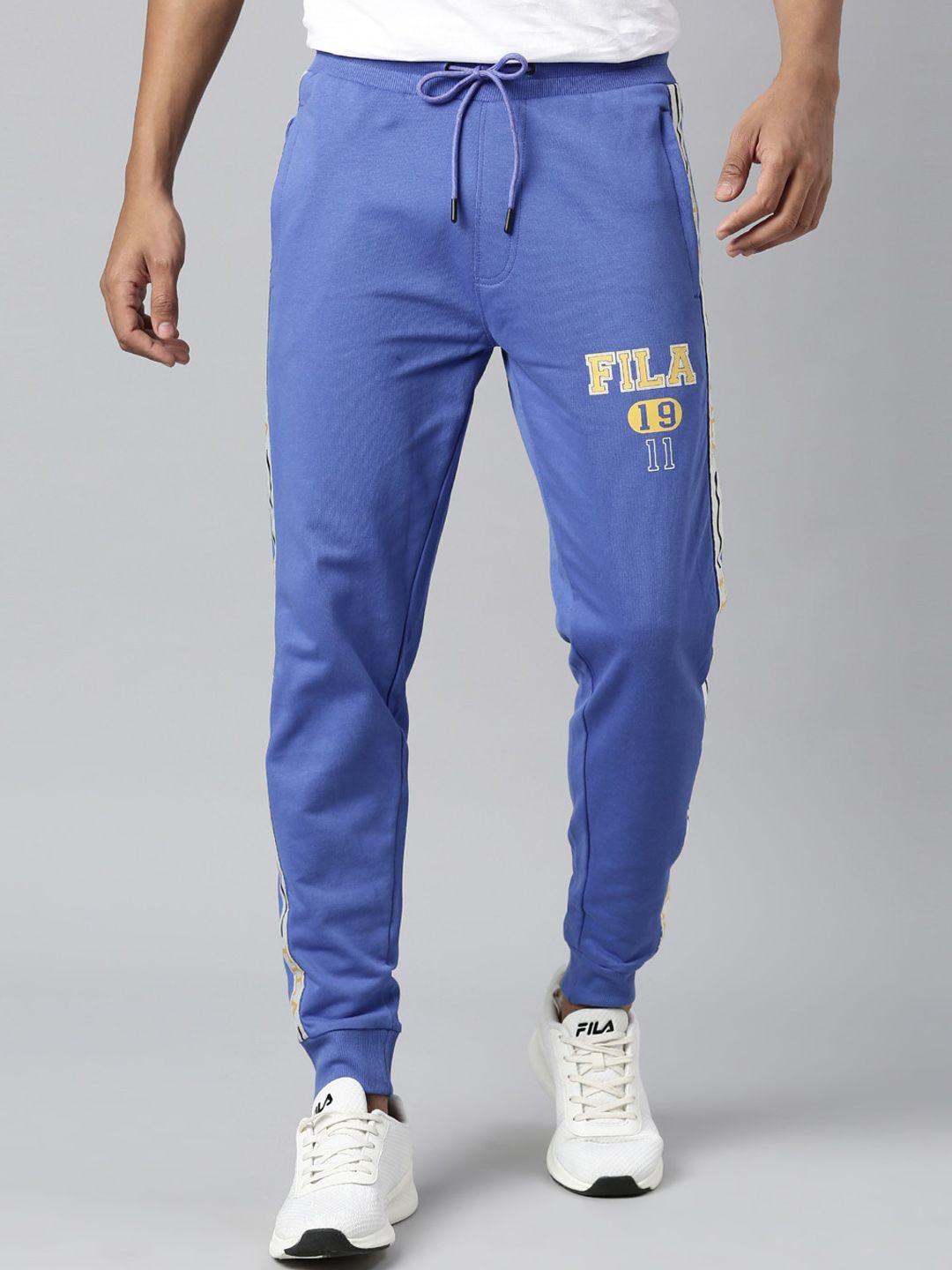 fila men blue solid contrast panel drawstring track pants