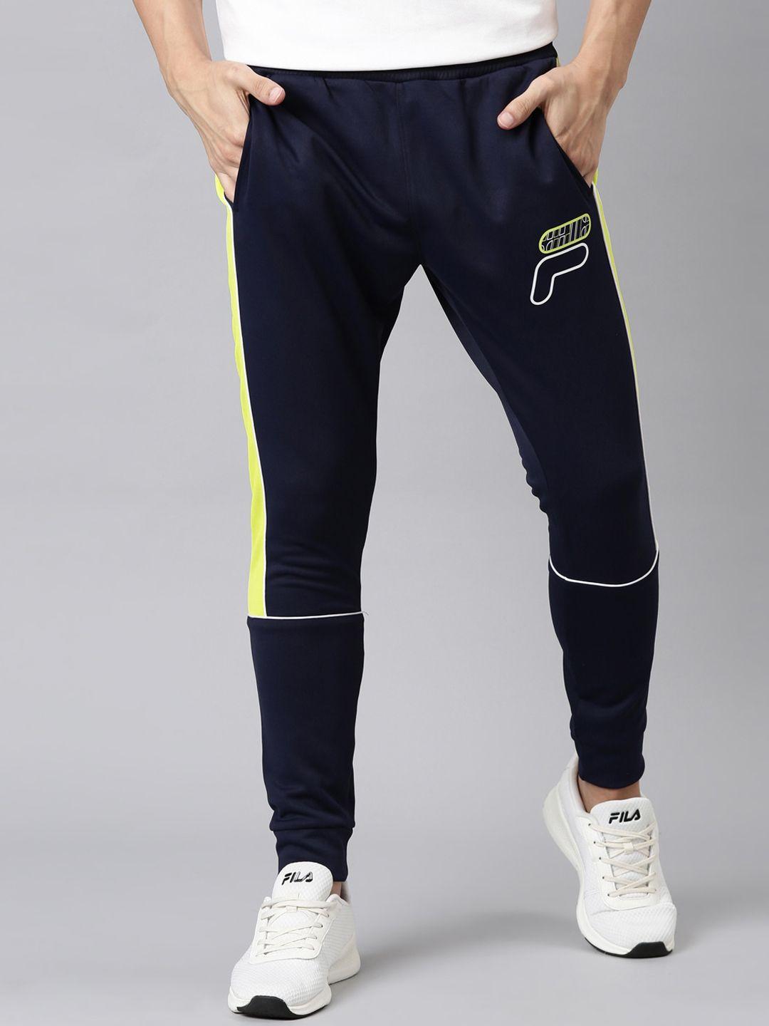 fila men blue colourblocked drawstring track pant