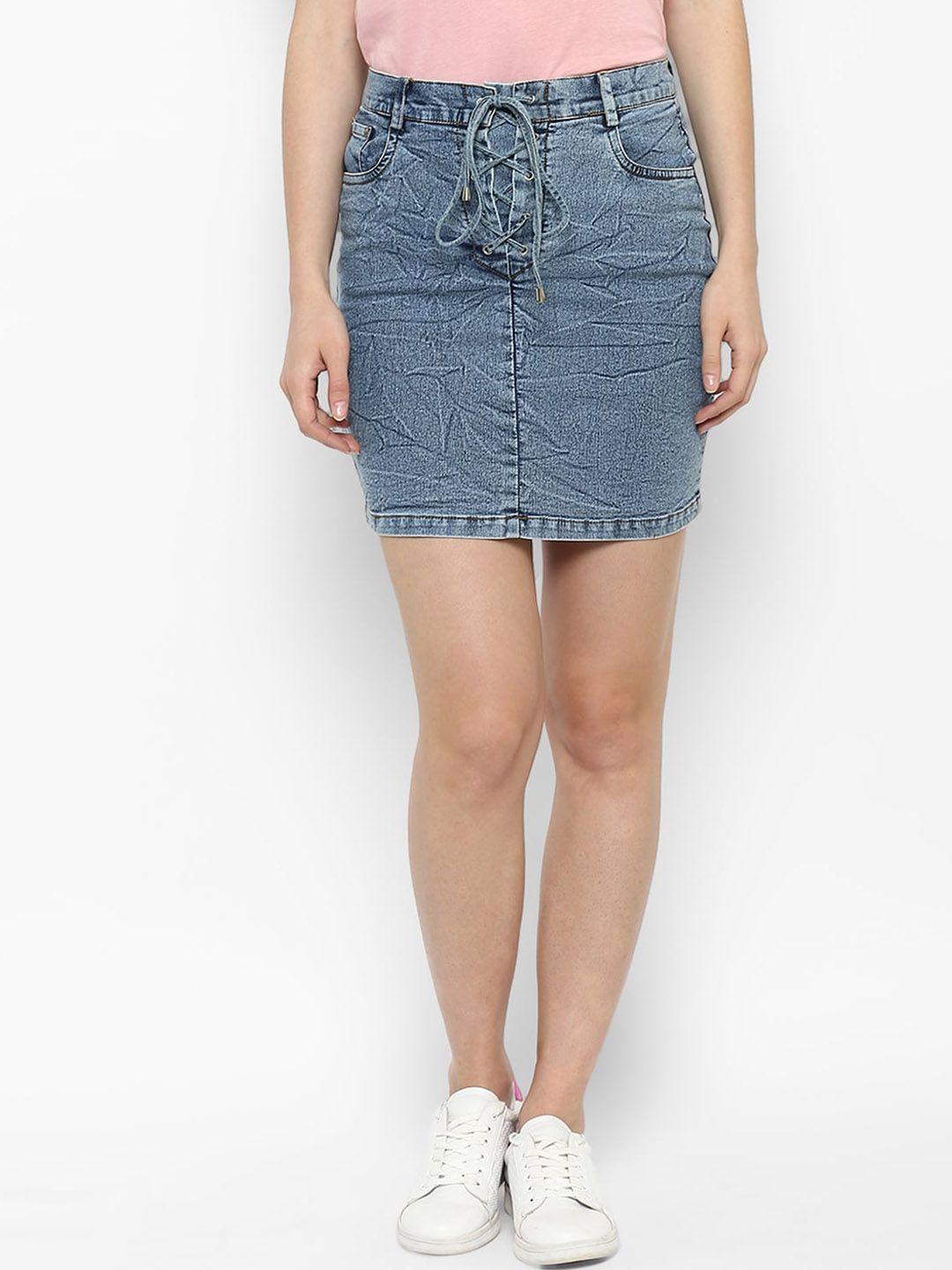 stylestone women grey solid pure cotton denim skirt