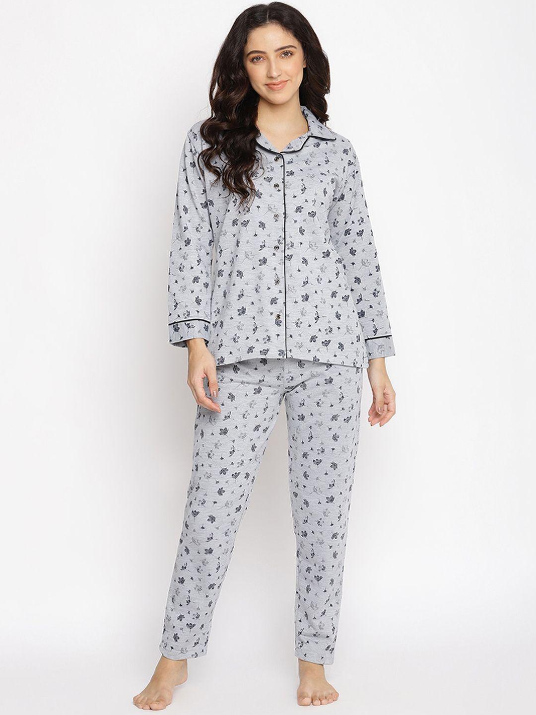 duchess women grey printed winter night suit