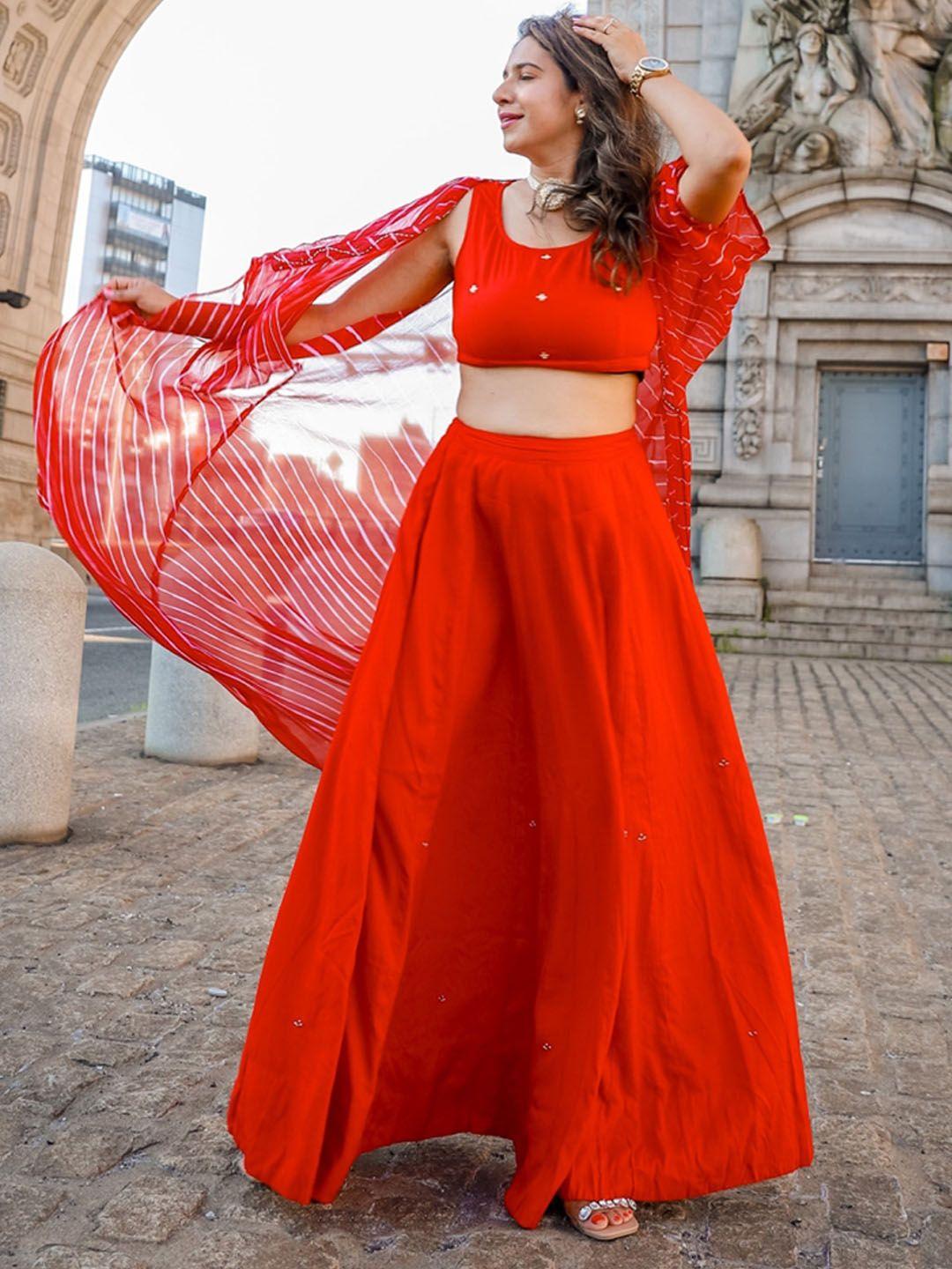 thread & button red ready to wear lehenga