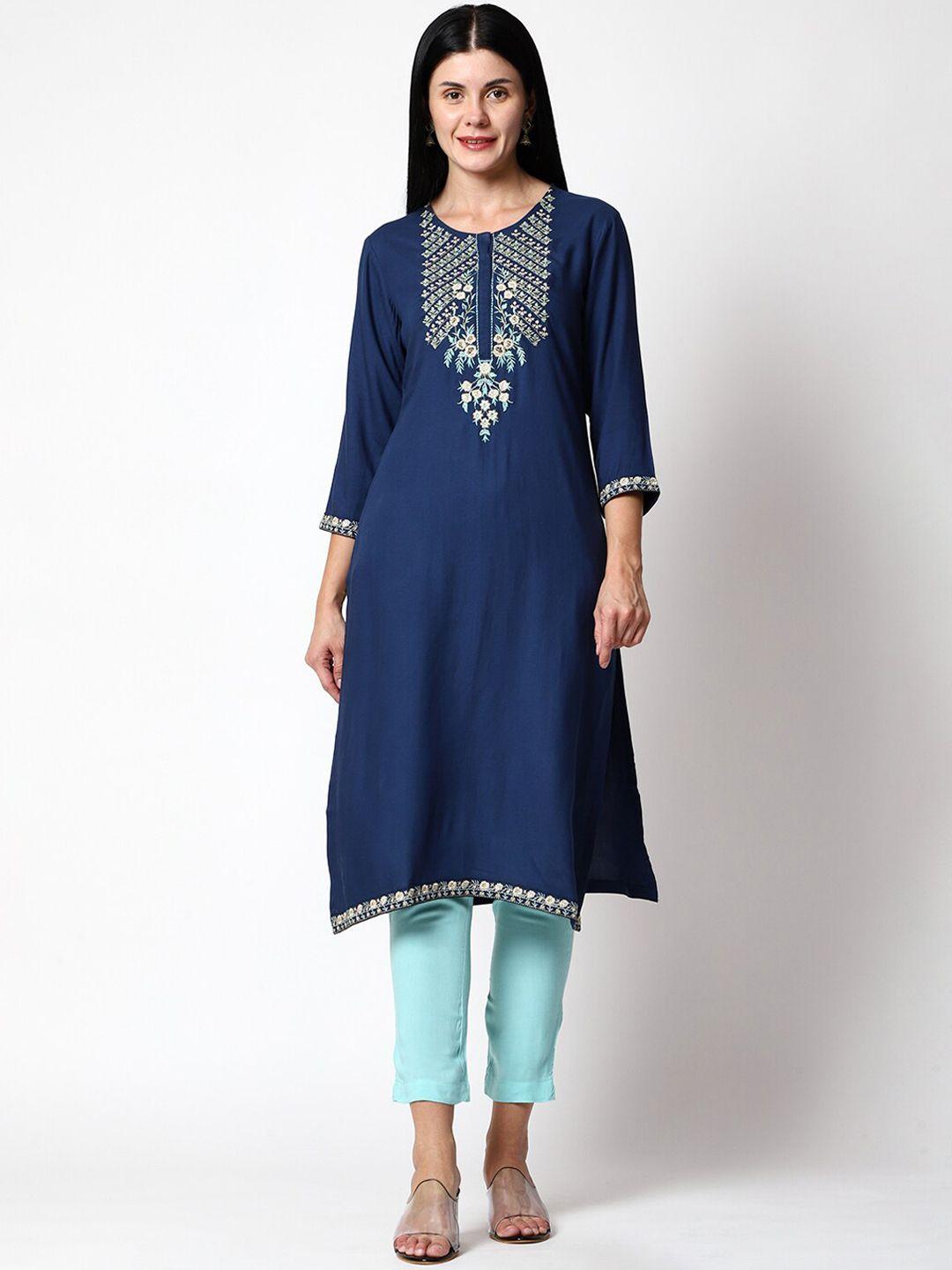 shereen women floral embroidered yoke design kurta with trouser