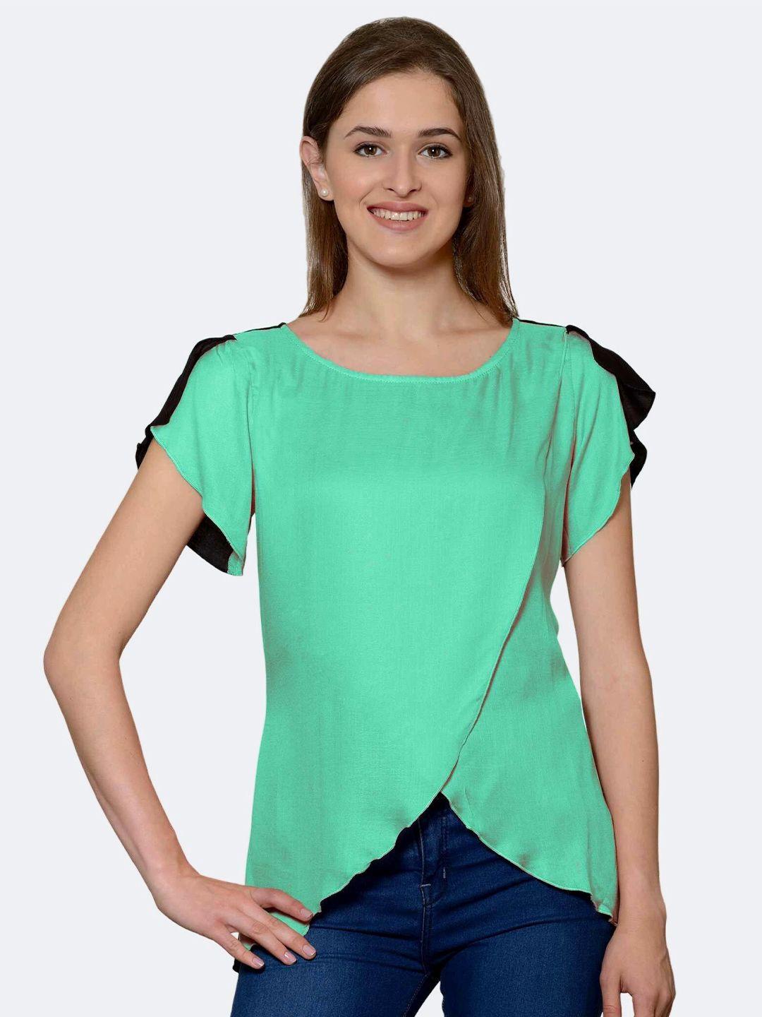 patrorna sea green ruffles wrap top