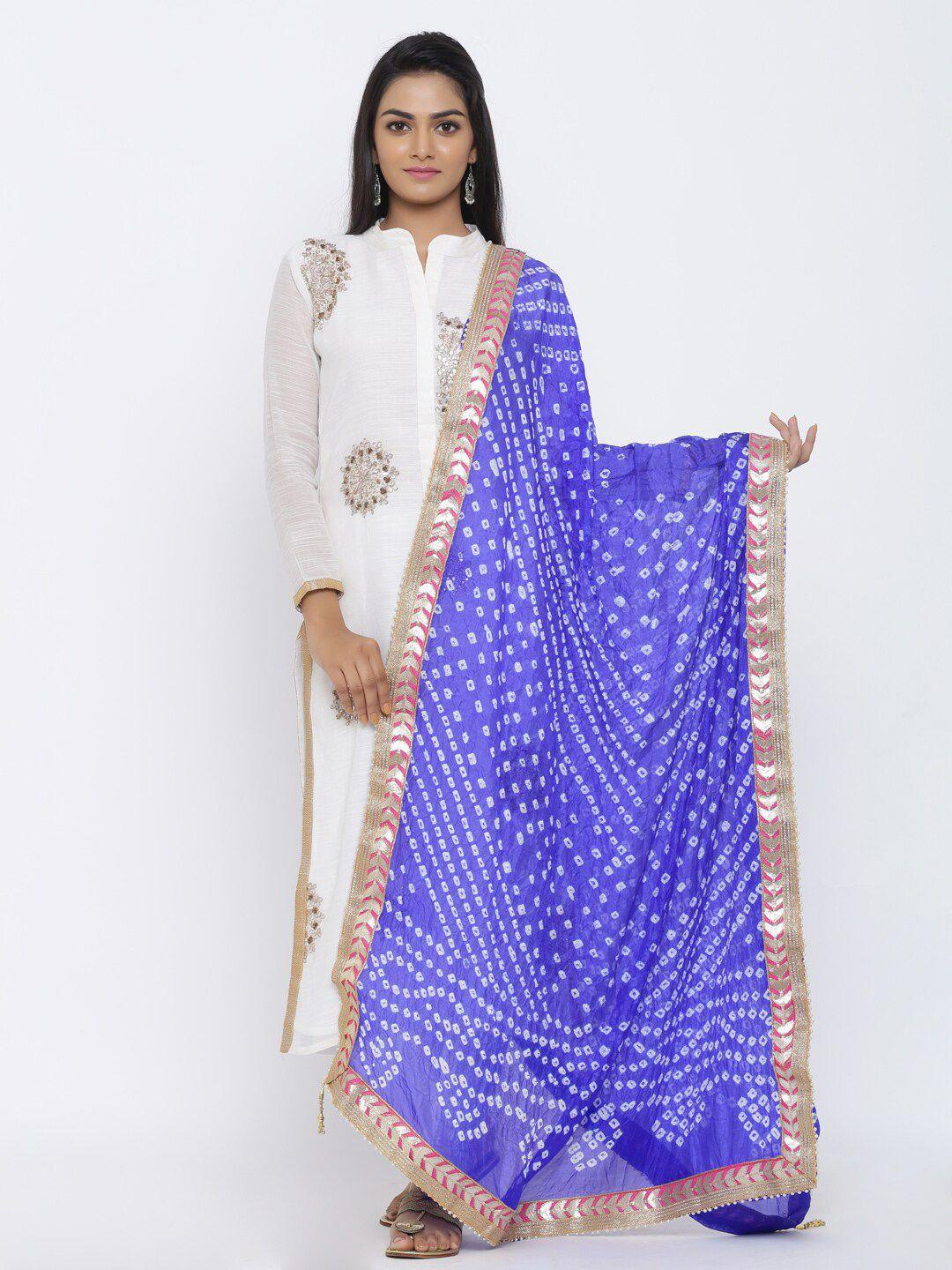 soundarya blue & white dyed art silk bandhani dupatta with gotta patti