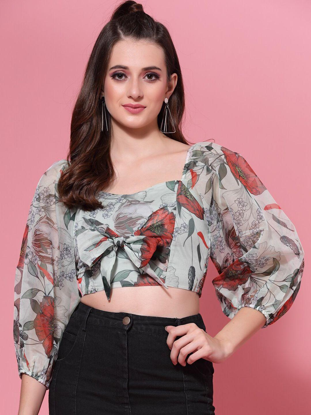 kassually green floral print crop top