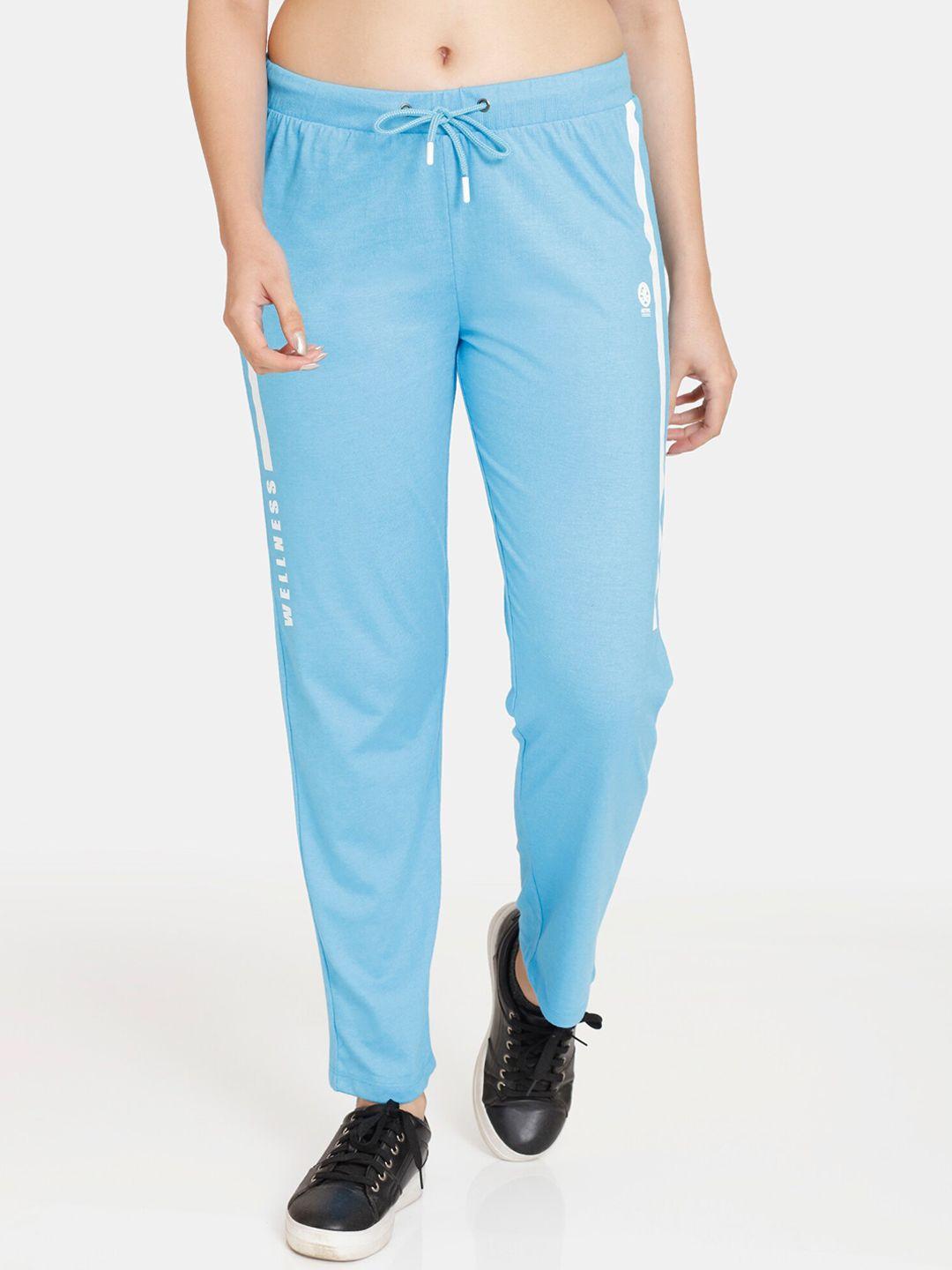 rosaline by zivame women blue solid cotton regular fit track pant