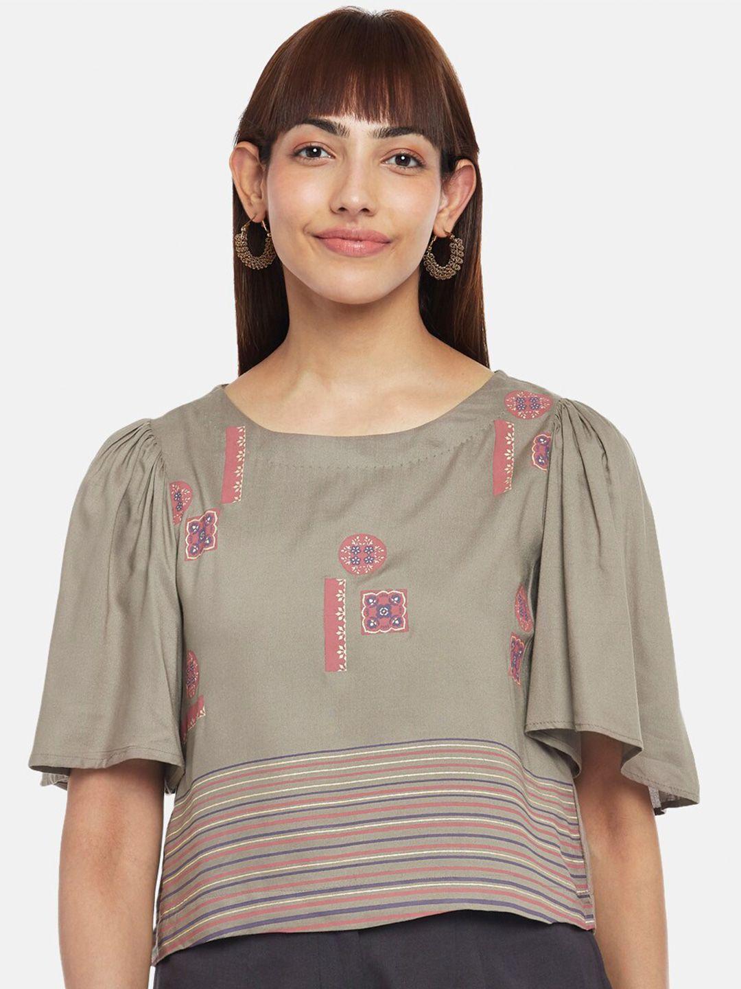 akkriti by pantaloons women beige floral printed striped top