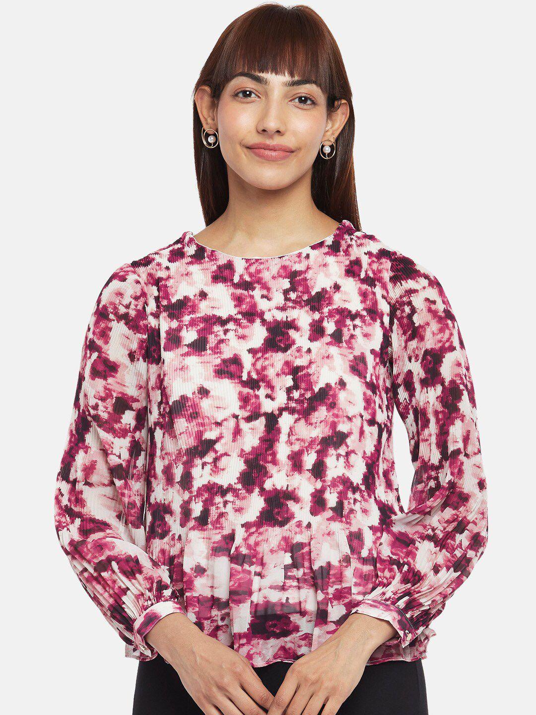 annabelle by pantaloons women pink abstract print long sleeves peplum top