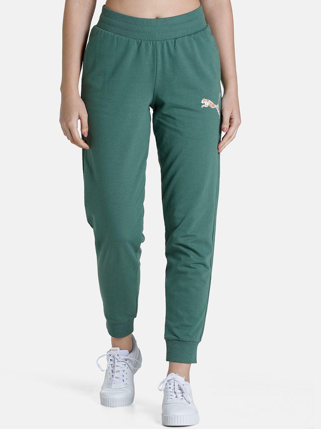 puma women green graphic cotton joggers