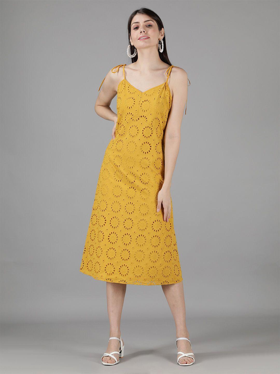 amagyaa women mustard yellow ethnic motifs a-line midi dress