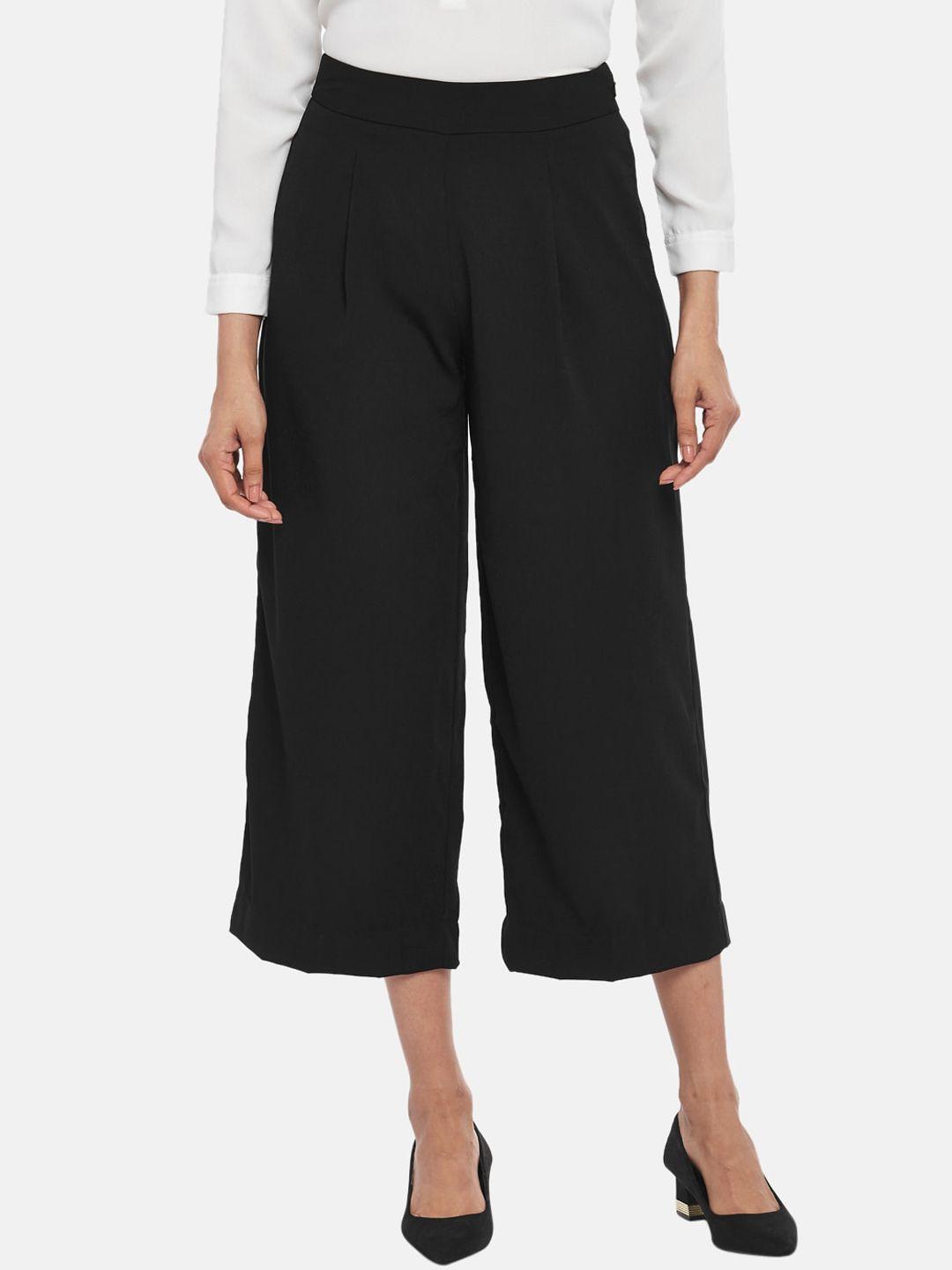 annabelle by pantaloons women black high-rise pleated culottes trousers