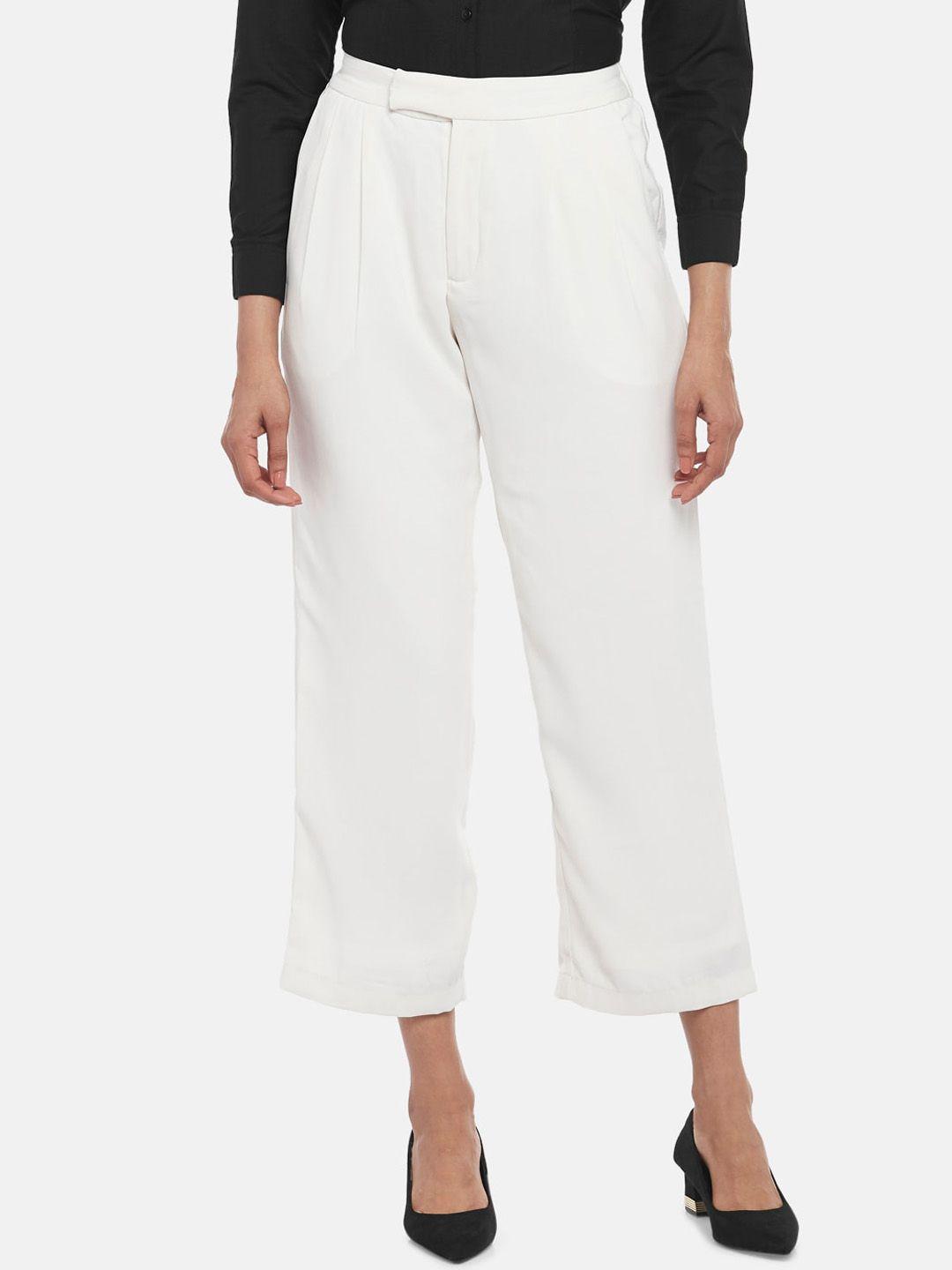 annabelle by pantaloons women off white high-rise culottes trousers