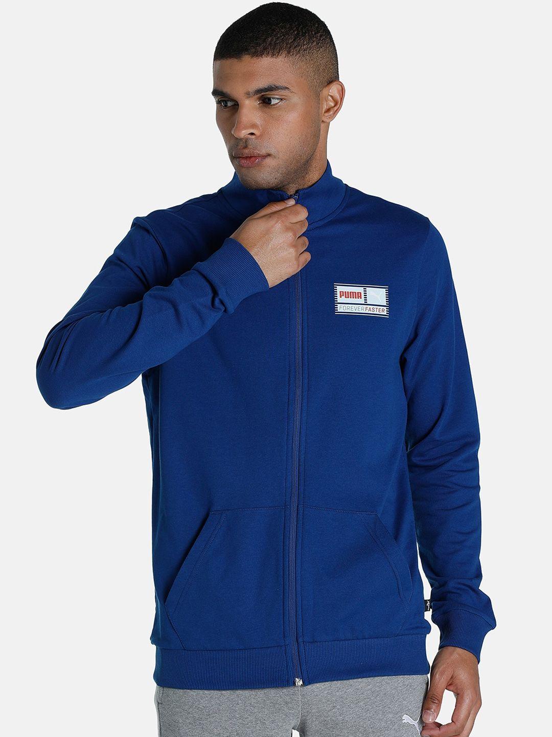 puma men blue outdoor sporty jacket with patchwork