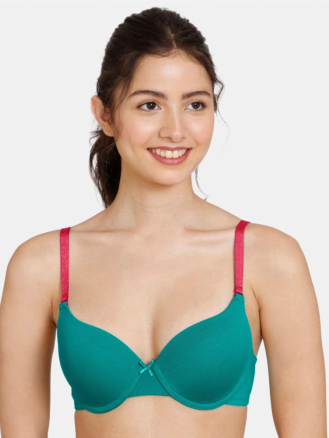 zivame green & red bra underwired lightly padded