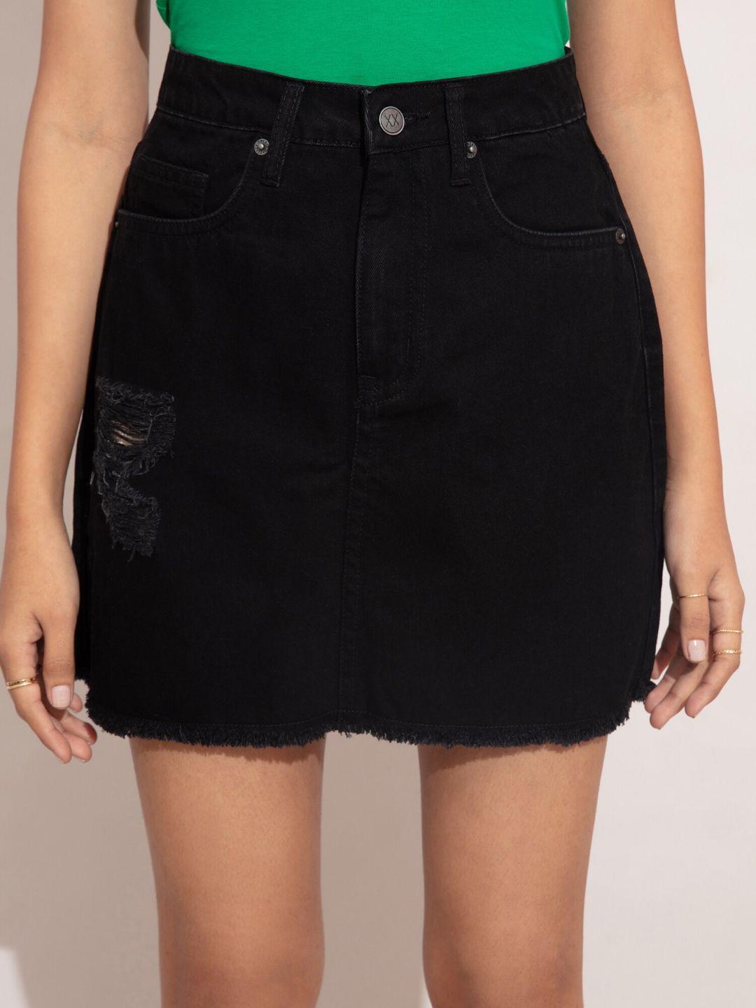 20dresses women black ripped mini denim cotton skirt