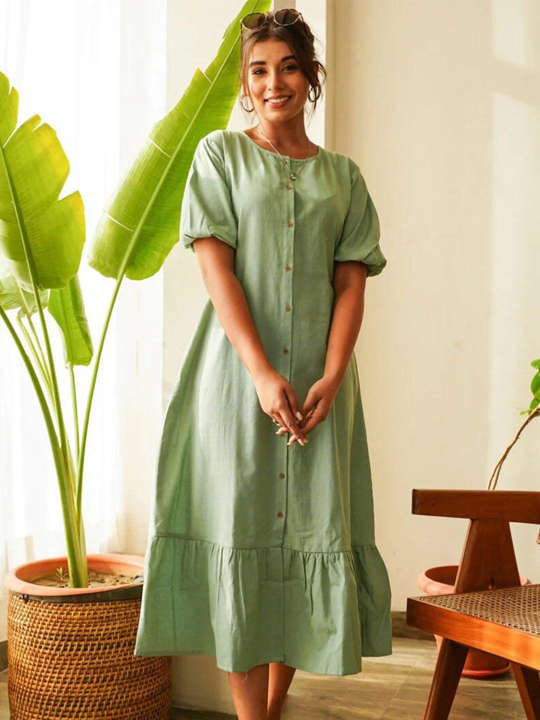 nangalia ruchira green a-line midi dress