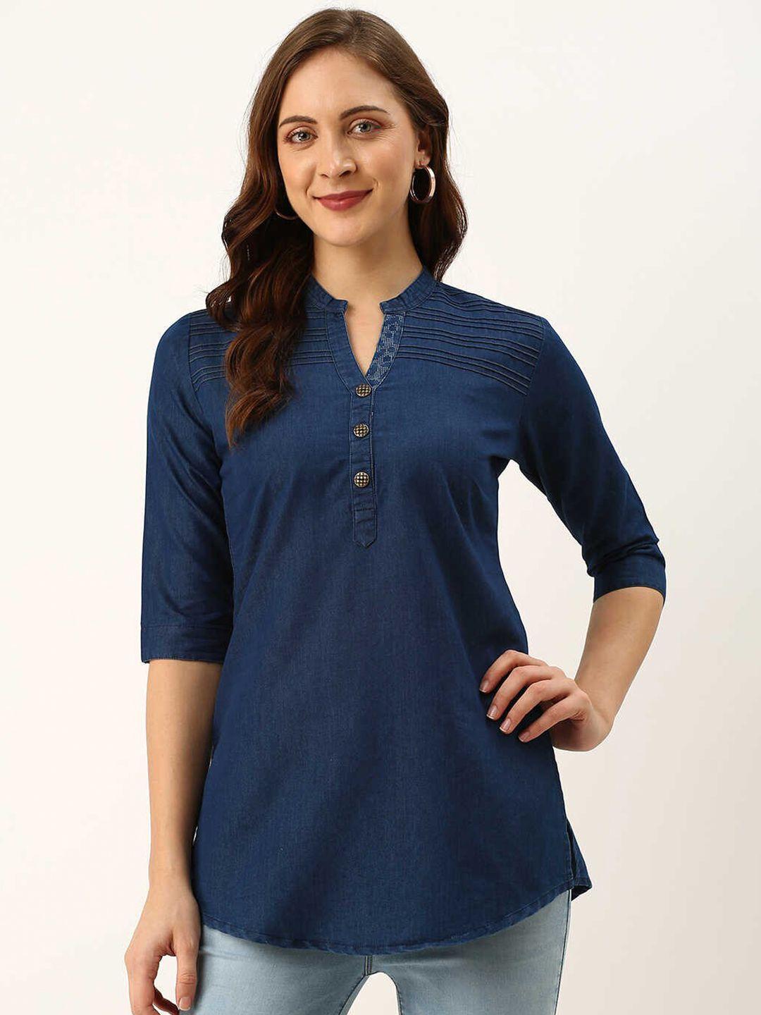 zola navy blue mandarin collar tunic