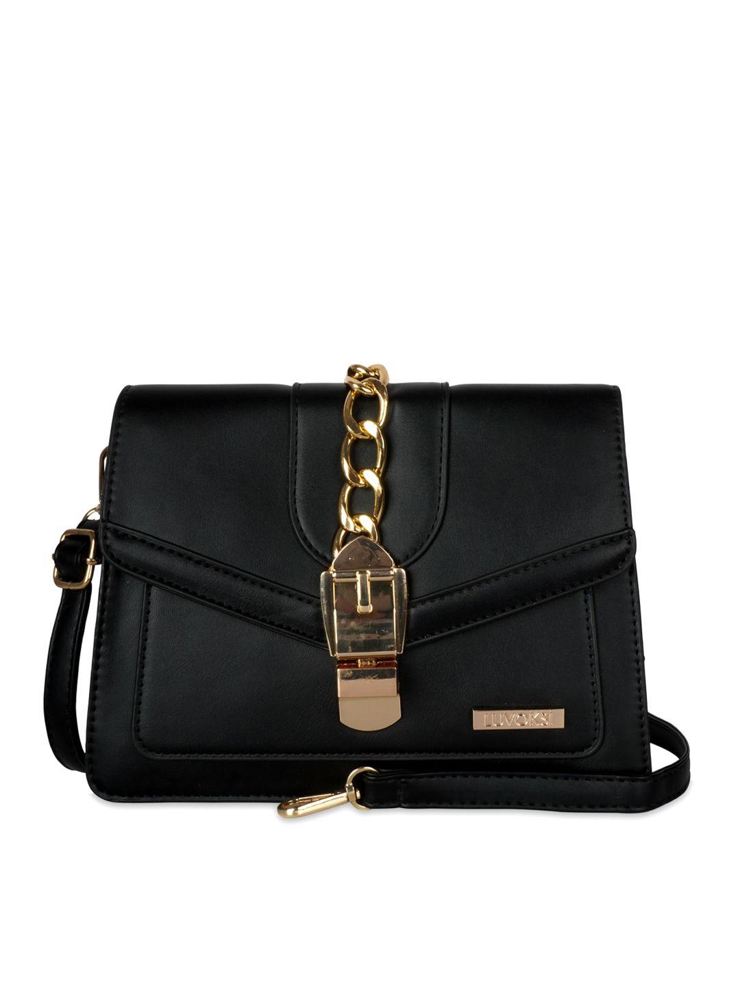 luvoksi black pu structured sling bag with tasselled