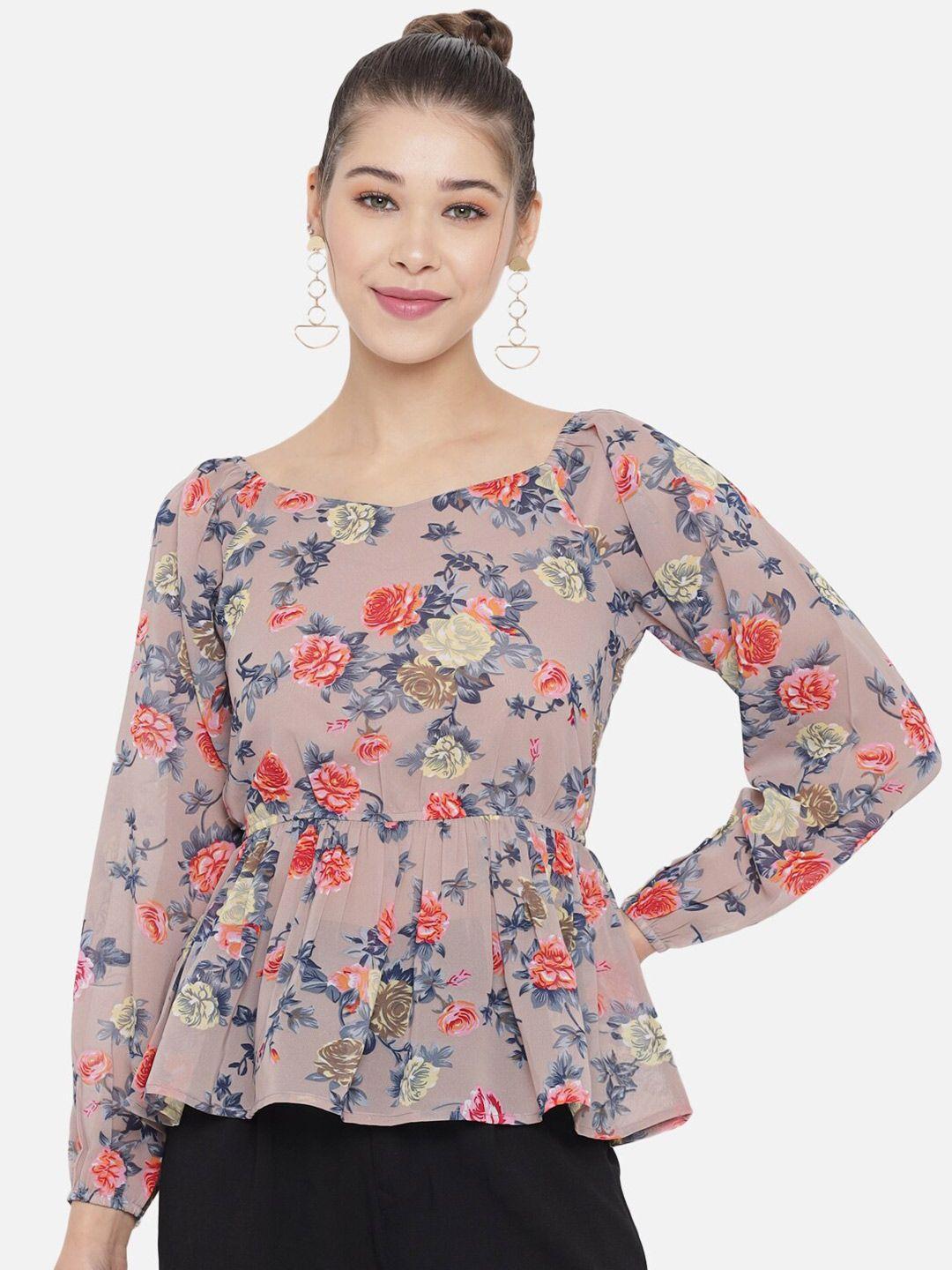 slenor women mauve floral print georgette peplum top