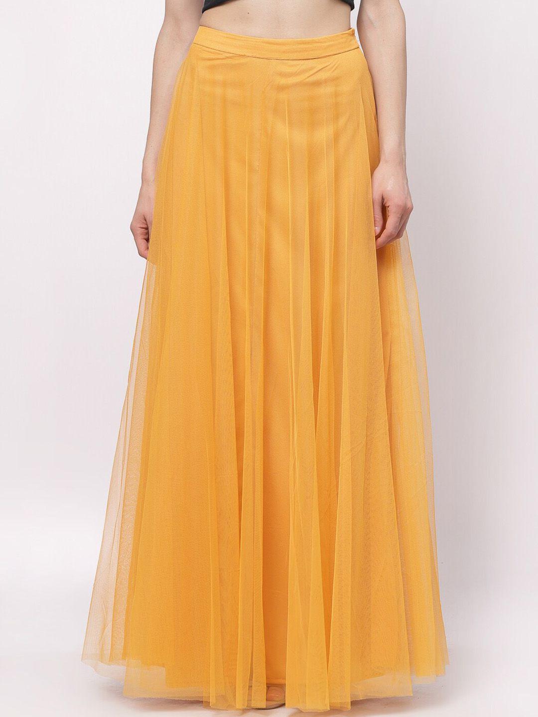 just wow women yellow solid maxi flared skirt