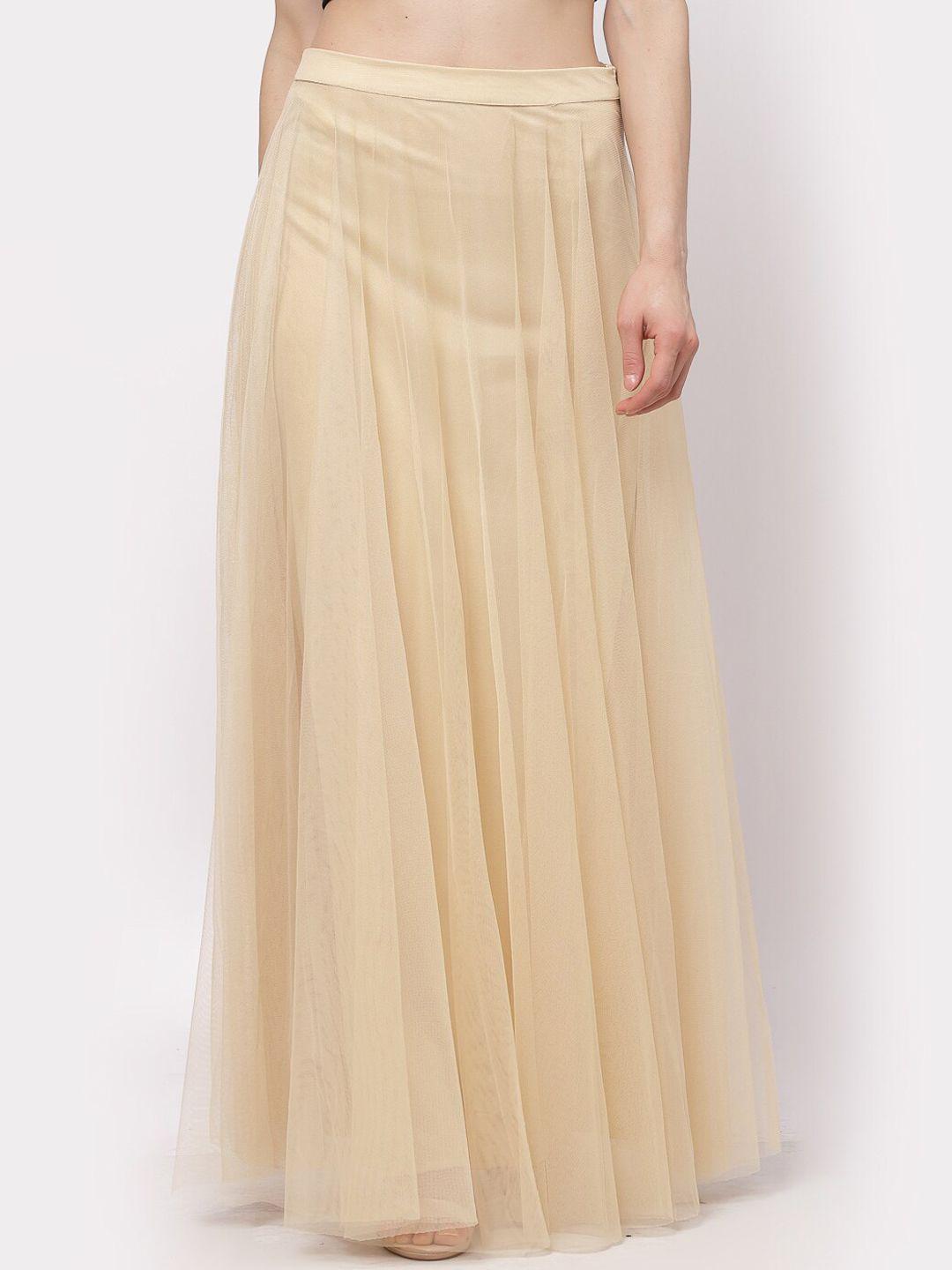 just wow women cream solid maxi length skirts