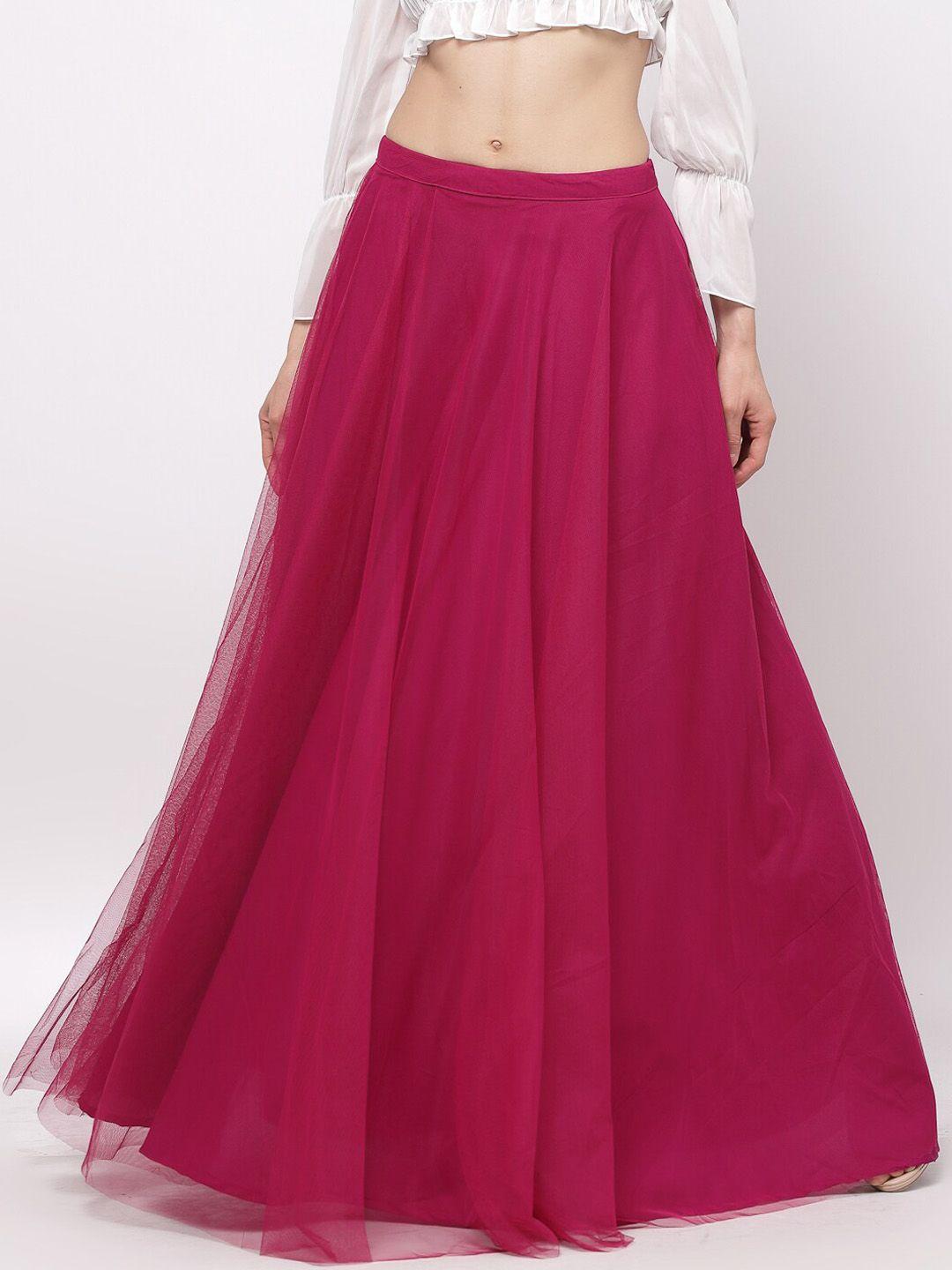 just wow woman magenta solid maxi length skirt