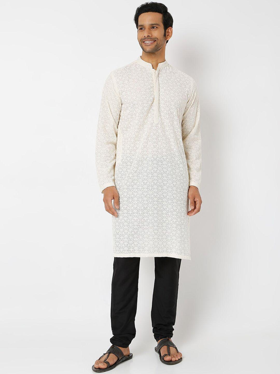 ethnicity men  floral embroidered kurta with churidar