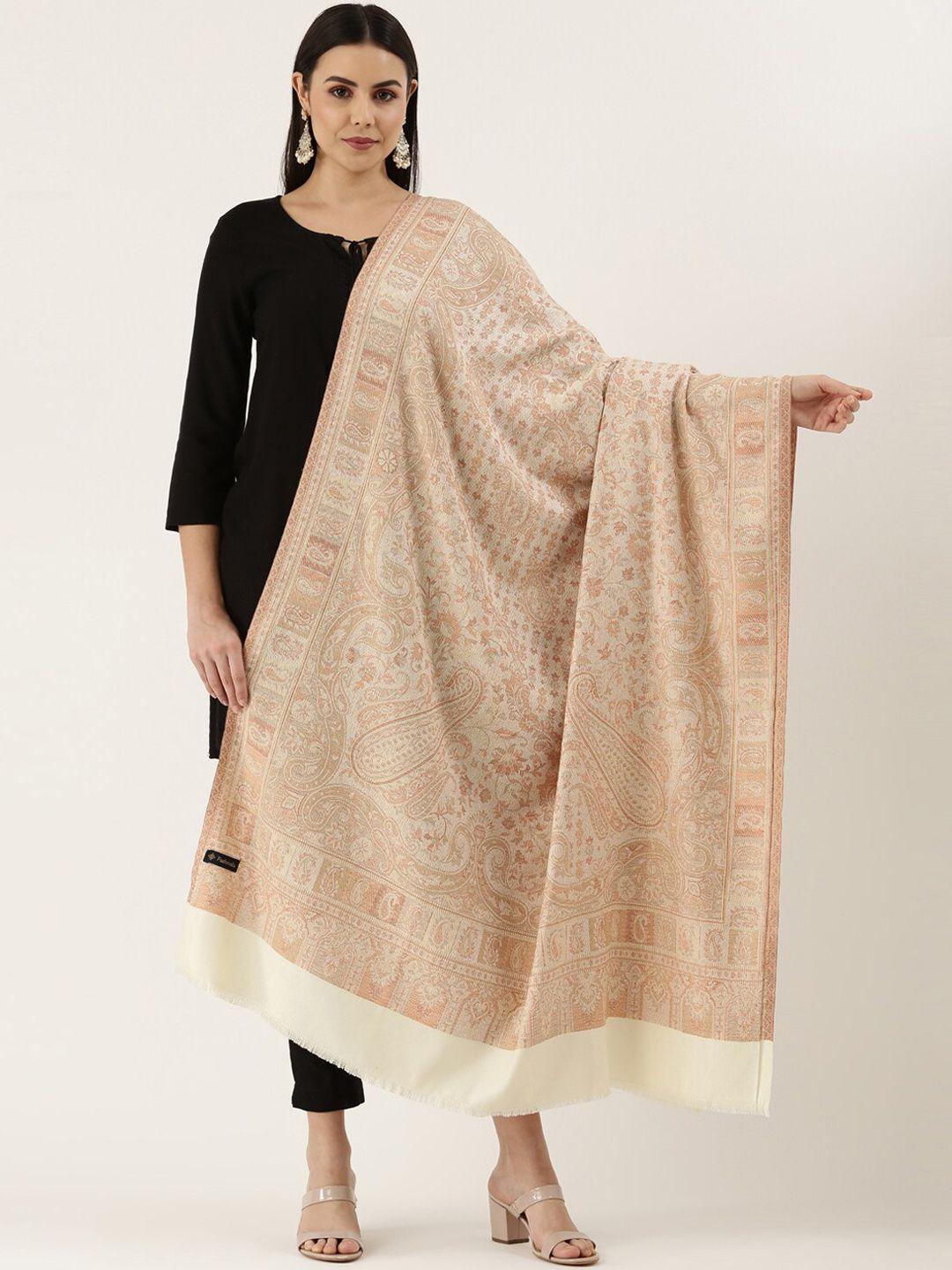 pashmoda woman off- white woven design jamawar shawl