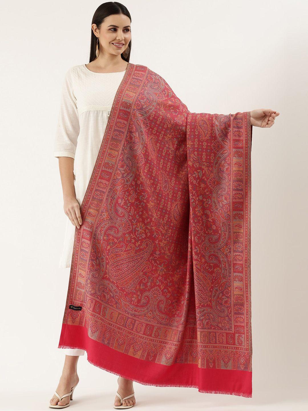 pashmoda women pink woven design wool jamawar shawl