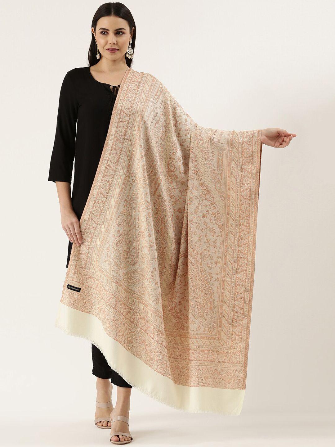 pashmoda woman off- white woven design jamawar shawl