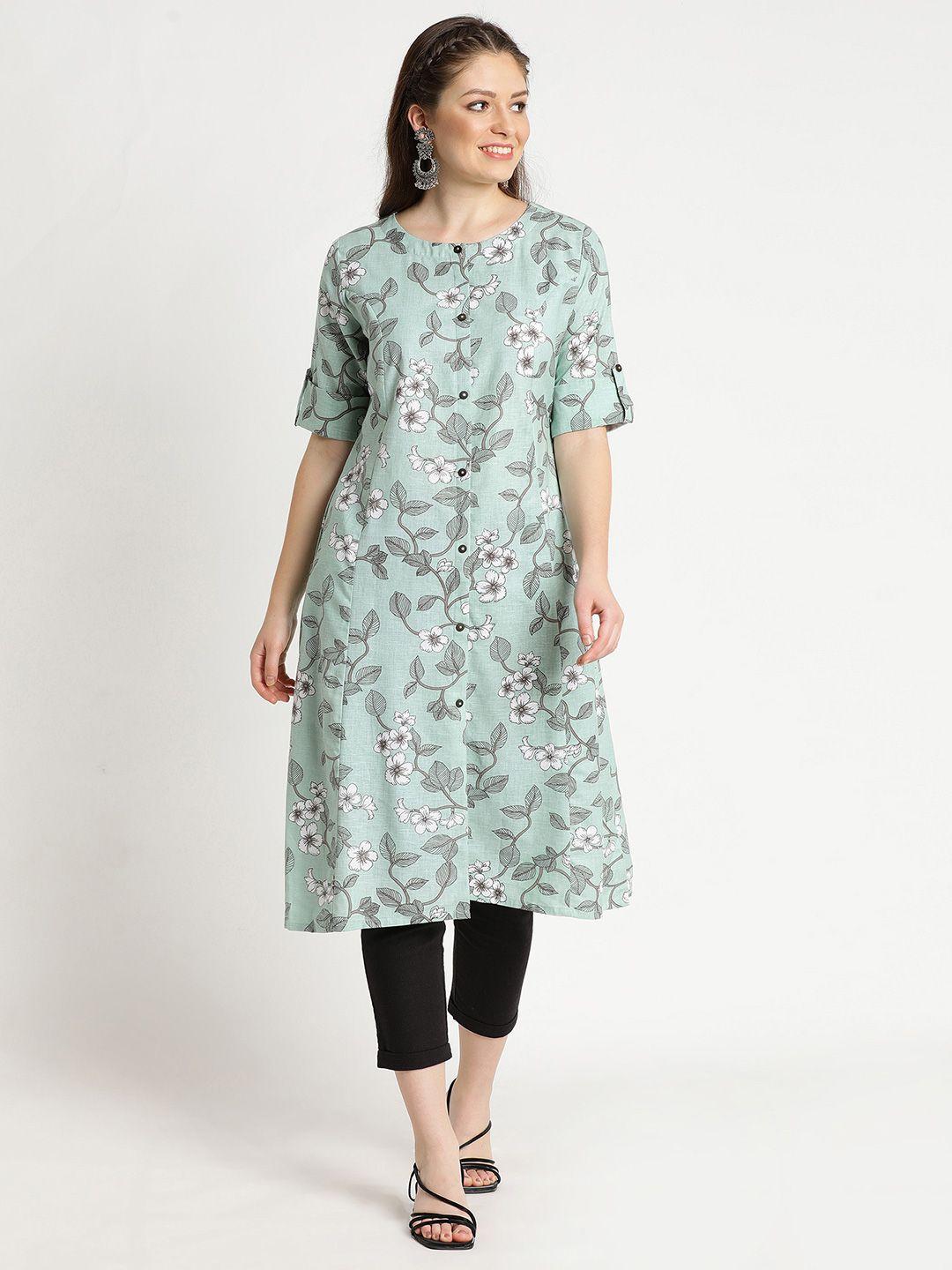 flavido women green floral printed kurta