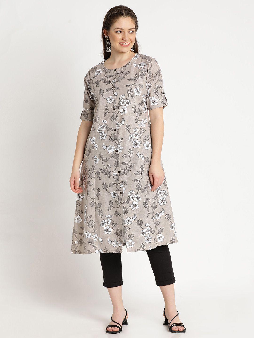 flavido women grey floral printed kurta