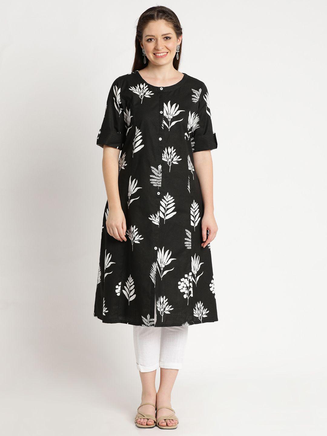 flavido women black floral printed kurta